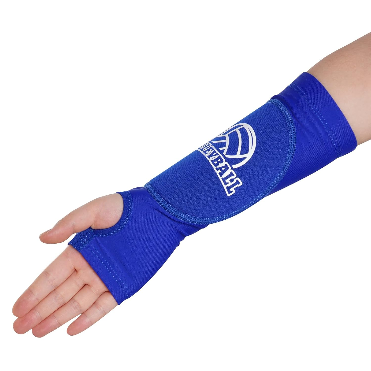 Obmwang 2 Pieces Volleyball Accessories Including Volleyball Knee Pads and Arm Sleeves with Protection Pads and Thumb Hole for Women Girls Teens (Blue) image number 5