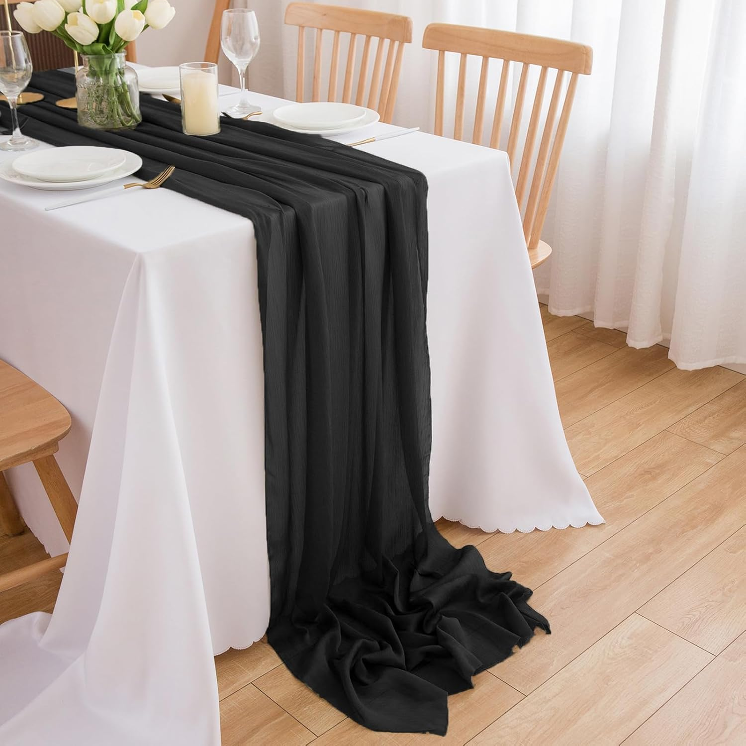 CHUQING Table Runner Dark Green Chiffon Long Table Runners 27X120 Inches Sheer Wedding Runner