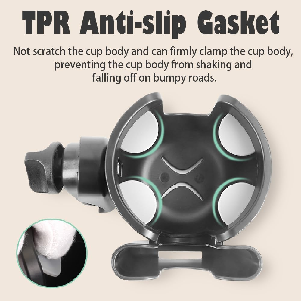 Honeteek Stroller Cup Holder with Phone Holder, 2-In-1 Universal Cup Holder Attachment for Doona Strollers Walker Bike Wheelchair, 360&deg; Rotatable Adjustable Water Drink Bottle Doona Trike Accessories