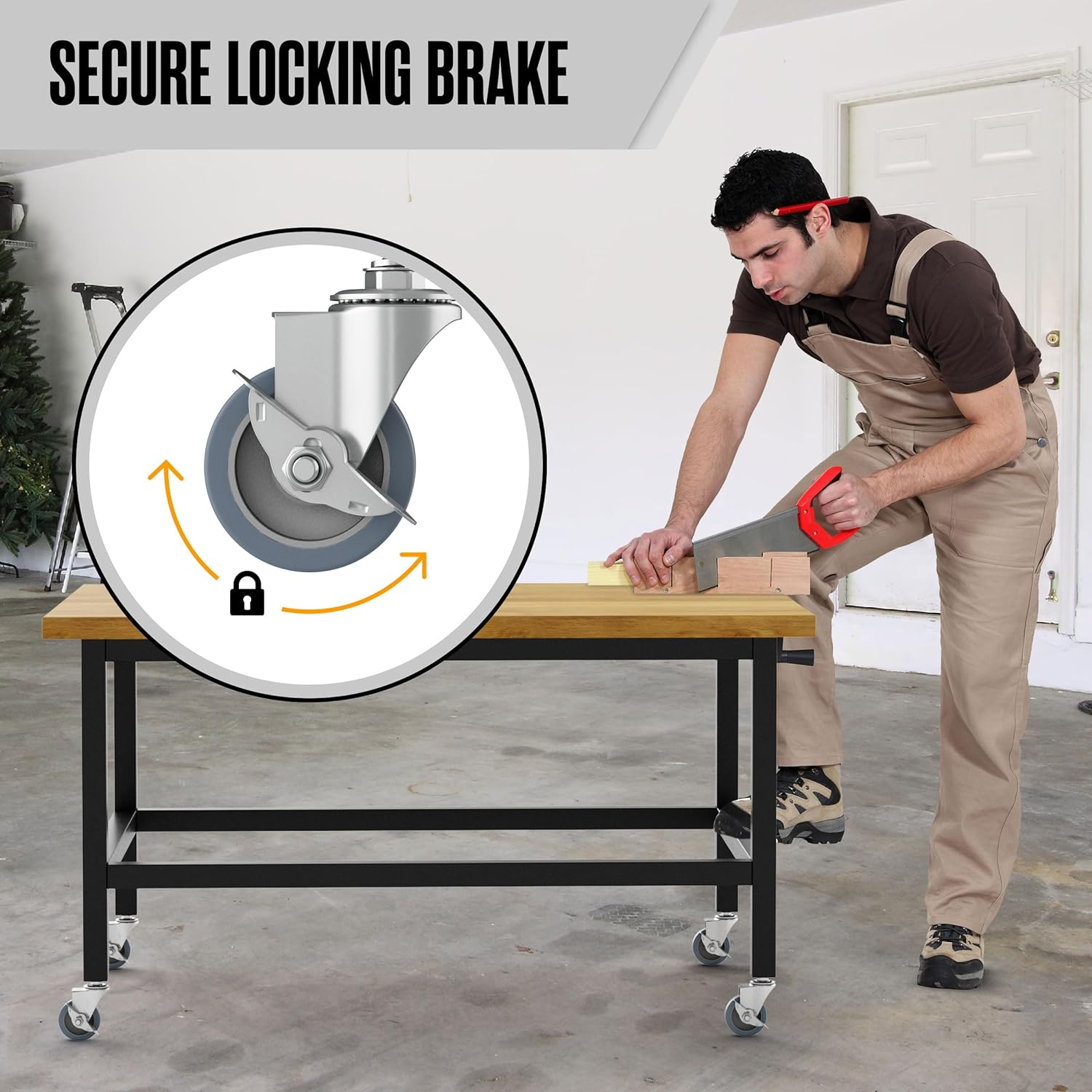 Houseables Caster Wheels Casters Set of 4 3 Inch Rubber Heavy Duty Threaded Stem Mount Industrial Castors Locking Metal Swivel Wheel Replacement for Carts Furniture Dolly Workbench Trolley image number 1