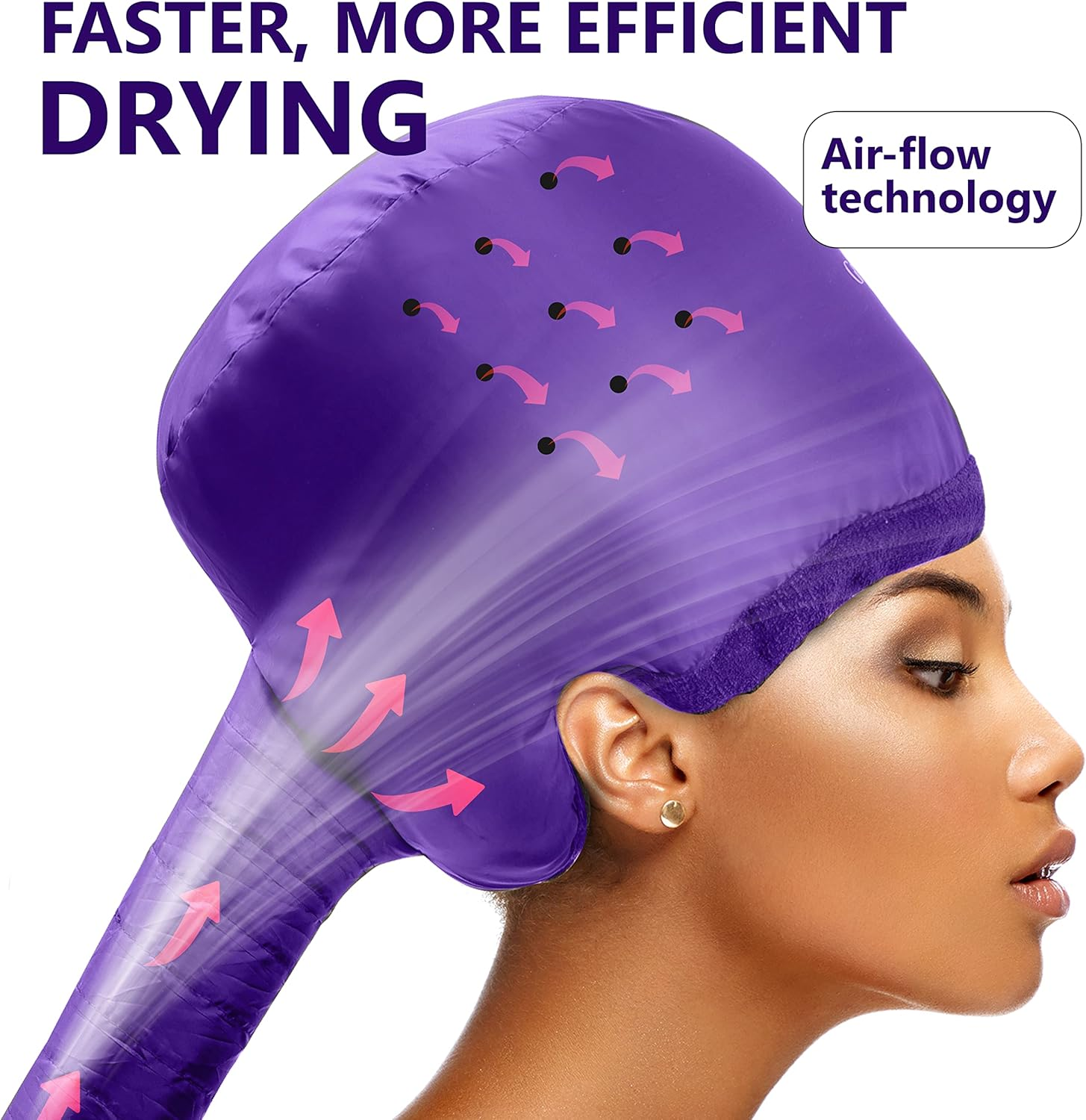 Hair Dryer Bonnet W/A Headband Integrated That Reduces Heat around Ears & Neck - Hair Dryer Diffuser Cap for Hair Dryer Curly Hair, Speeds up Drying Time, Deep Conditioning at Home - Large (Purple) image number 5