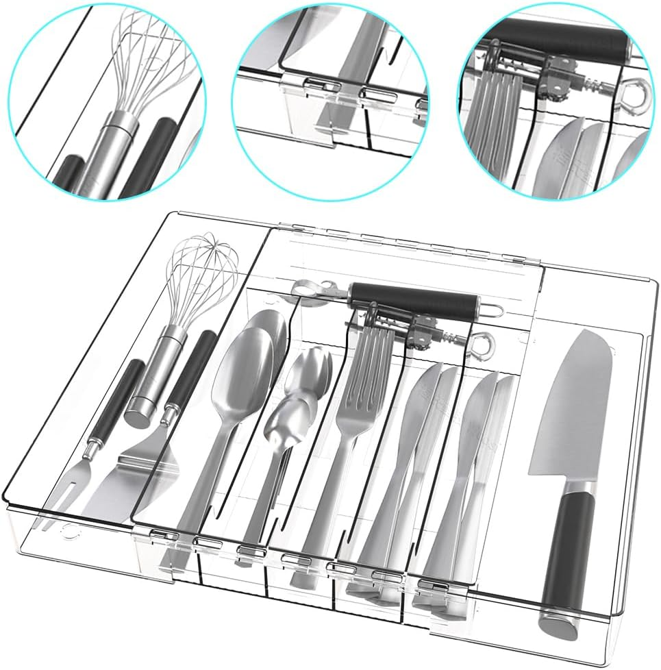Cutlery Organizer,Expandable Organizer, Cutlery Tray,Drawer Organizer Set, Clear Organizer Tray,For Drawer, Storage Divider for Cosmetic, Bedroom, Office, Kitchen Gadgets image number 4