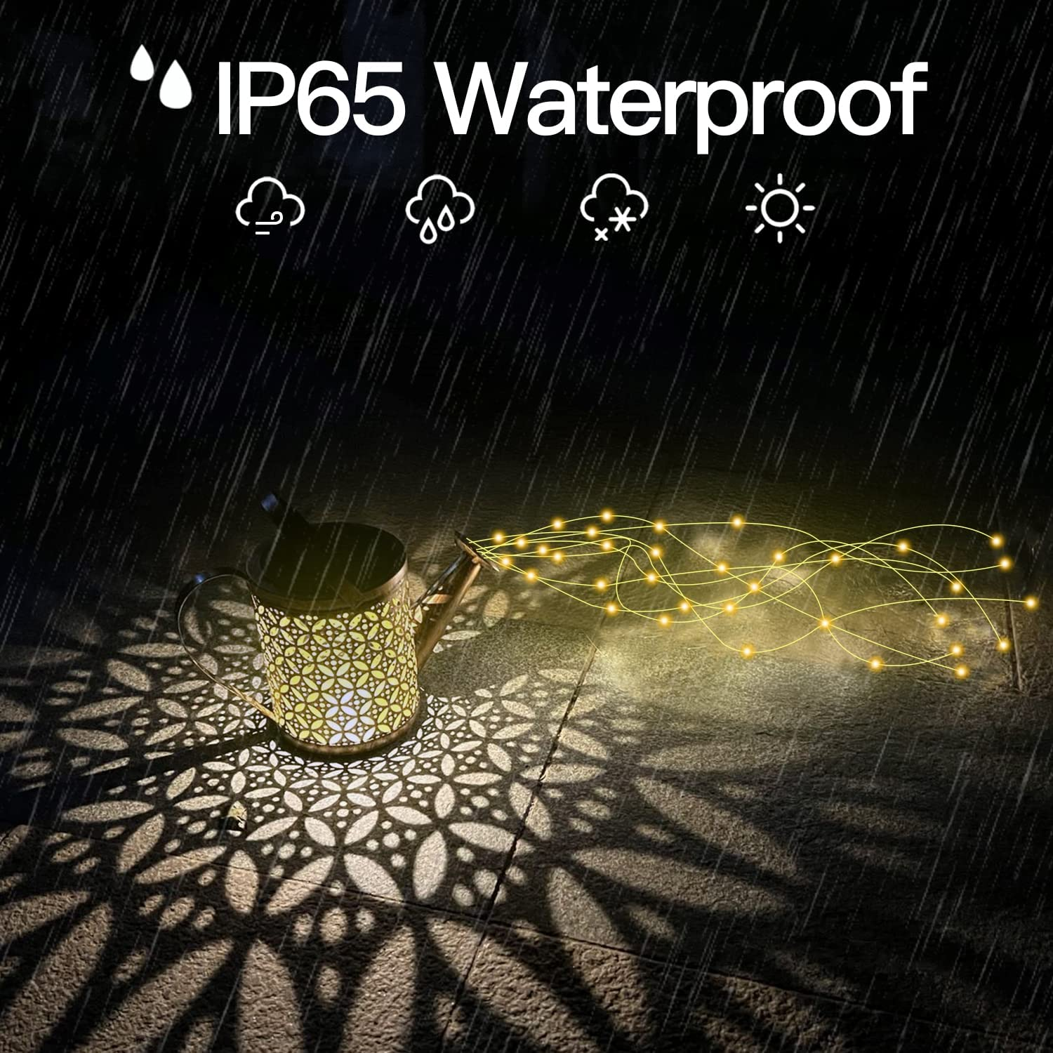 Solar Garden Lights - Retro Metal Watering Can Lantern with String Lights, Outdoor Waterproof Decor for Walkway, Backyard, Patio, Lawn image number 5