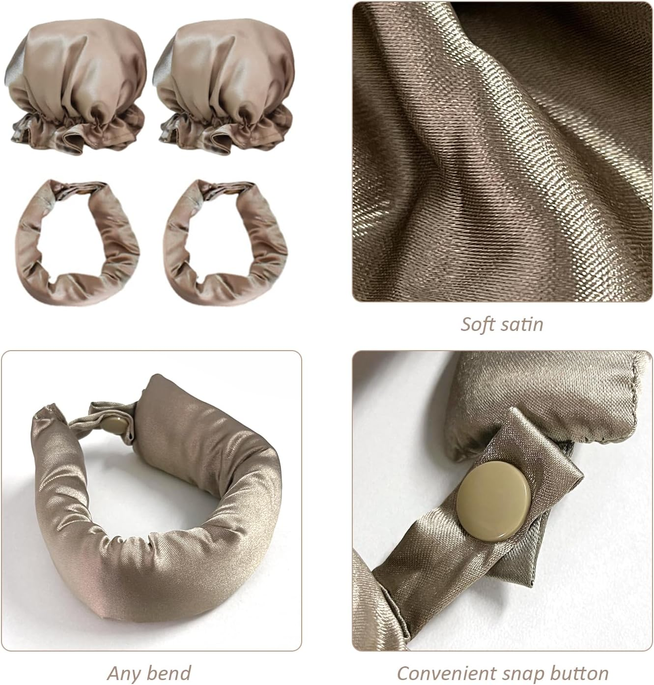 2 Sets Heat Free Curling Irons with 2 Pieces Satin Hair Ties, DIY Styling Tools, Satin Curling Iron Headband, Adjustable Curling Iron Cover Set, Lazy Curling Set (Champagne Color) image number 4