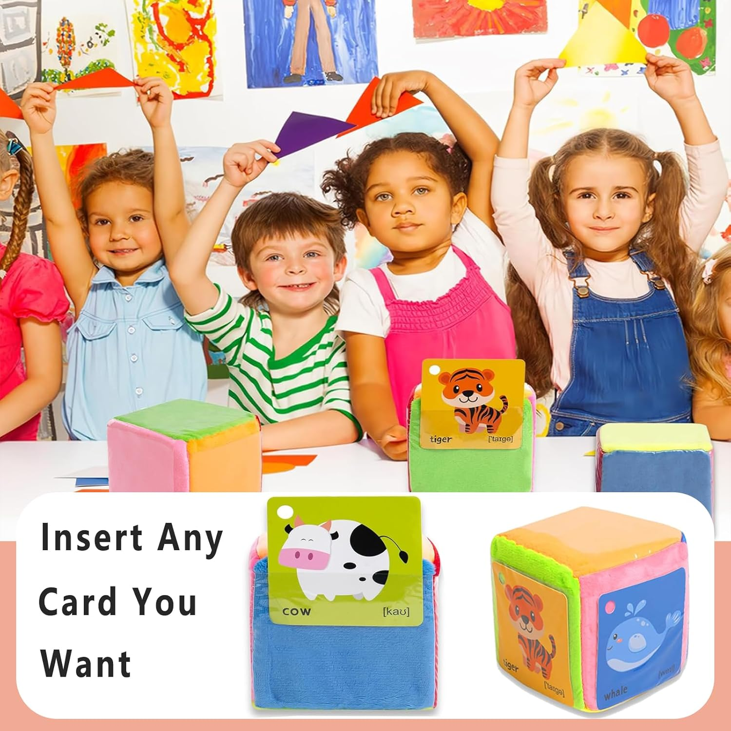 Wtpin Pack of 2 Pocket Cubes, Dice with Pockets for Nursery, Colourful Cube with Pocket Pockets, 10 Cm Pocket Cube, Large Colourful Cube, Children'S Learning Cube for Nursery (10 X 10 Cm) image number 4