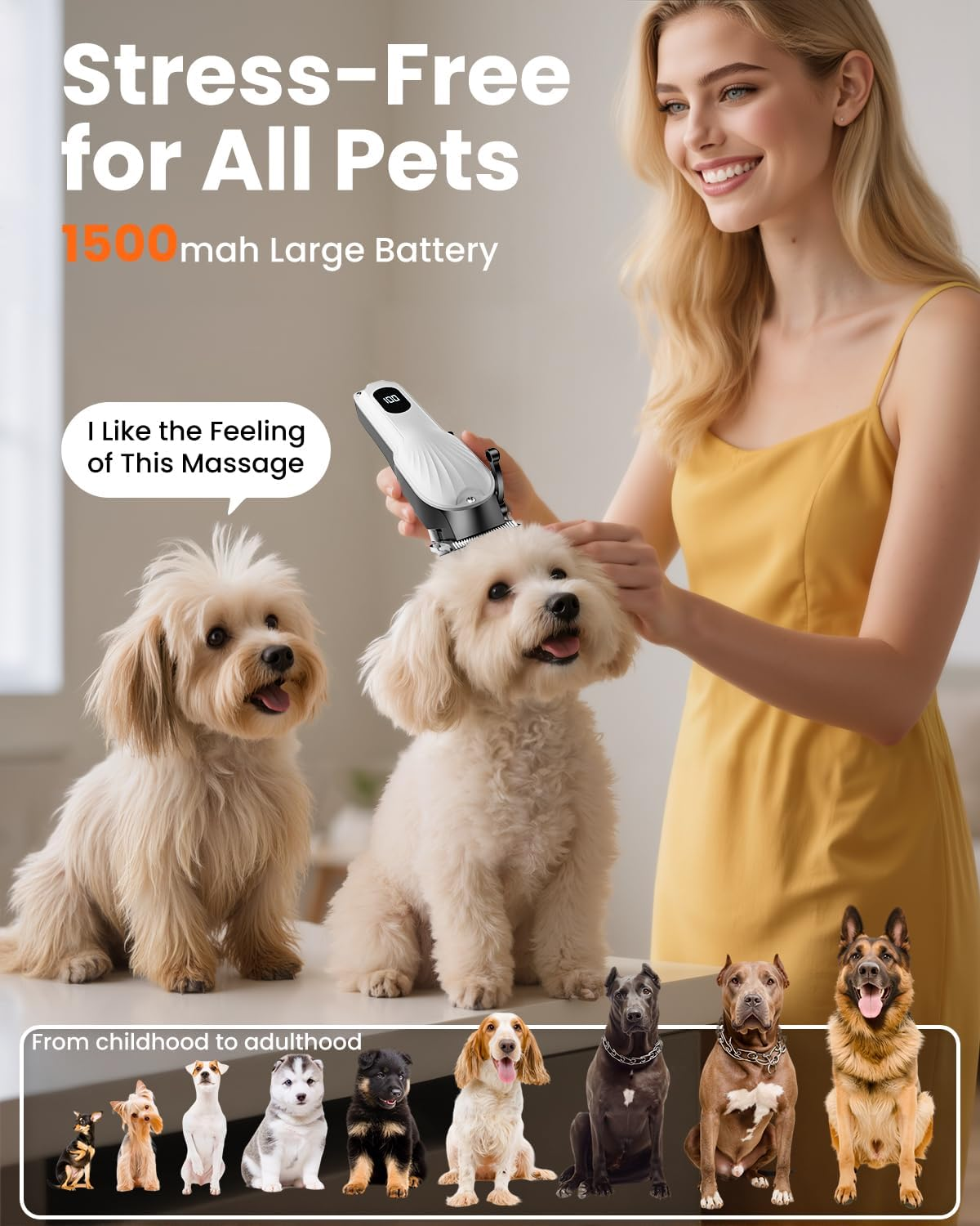 Micomlan Dog Clippers Grooming Kit - Low Noise Dog Paw Trimmer Nail Grinder Tool for Small & Large Pets with Thick & Heavy Coats, Rechargeable Cordless Shaver Grooming Supplies for Pet Cats Dogs image number 2