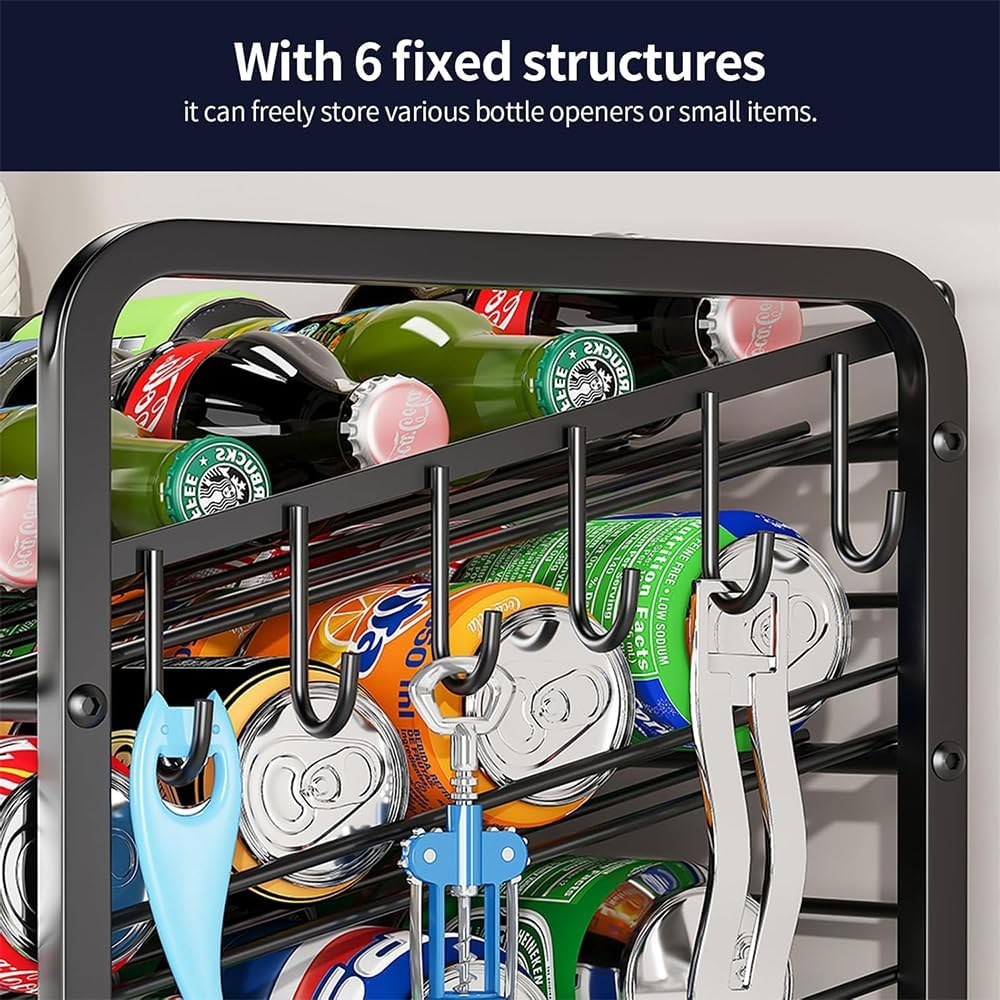 Shukichi 3-Tier Stackable Can Organizer for Pantry and Kitchen, Can and Bottle Dispenser, Multi-Scenario Storage for Soda, Canned Food, and Drinks, Black