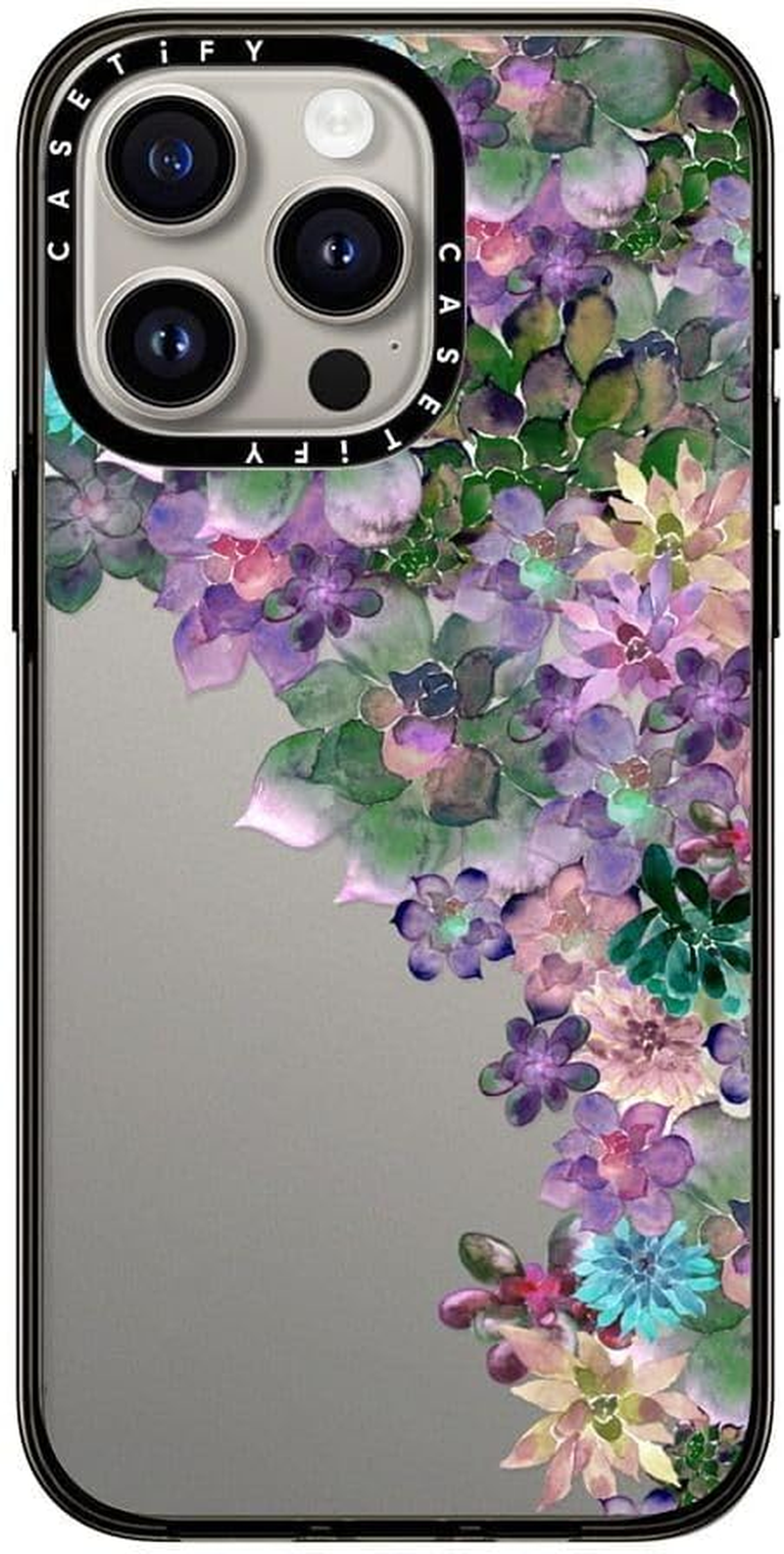 Casetify Compact Iphone 15 Pro Max Case [4 Ft. 2X Military Grade Drop Protection/Slim/Lightweight] - My Succulent Garden - Clear Black image number 4