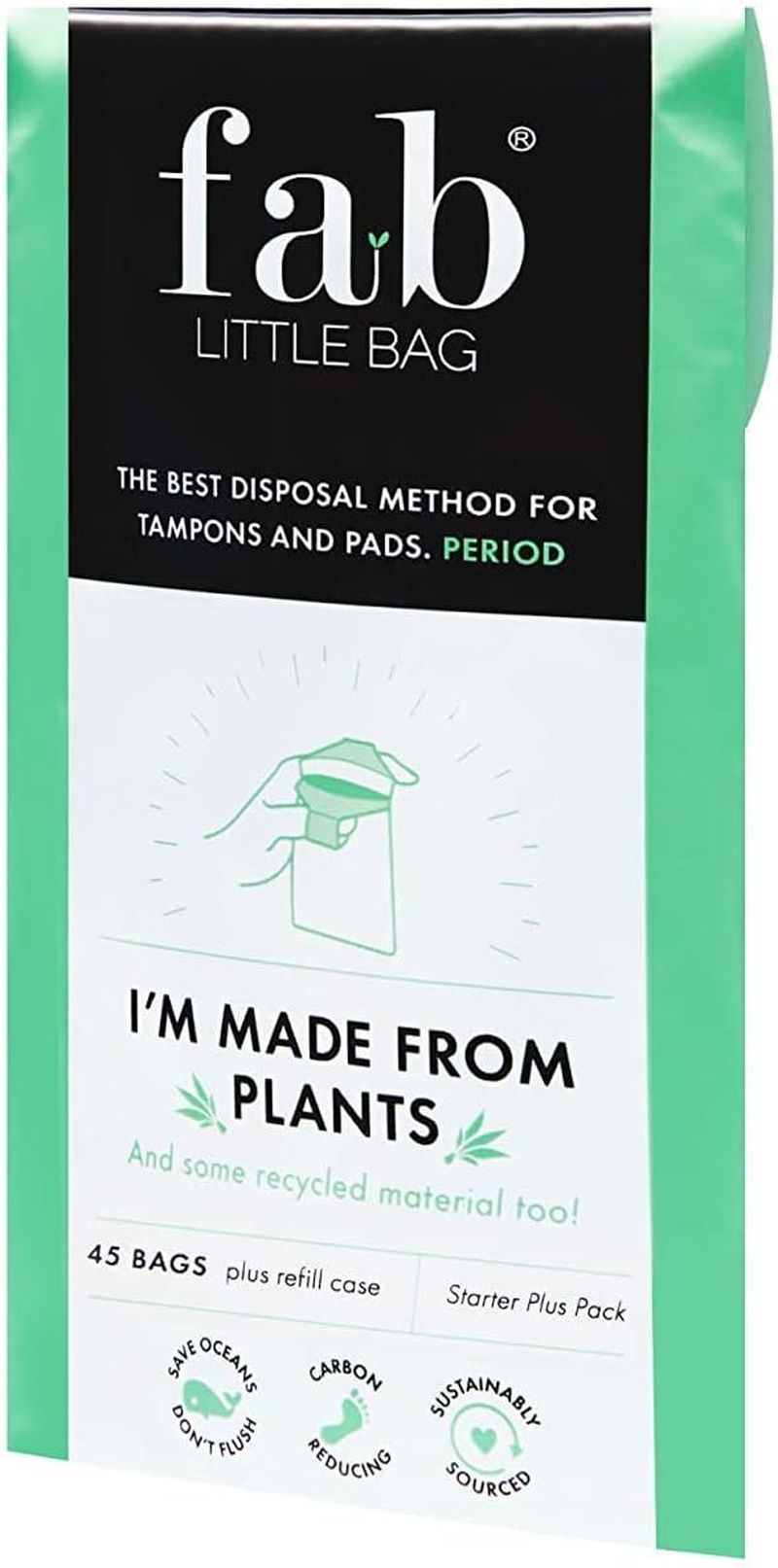 Fab Little Bag: a Starter plus Pack of 45 Totally Disposable, Biodegradable, Feminine Hygiene Product Disposal Bags. New Larger Size Perfect for Pads and Tampons