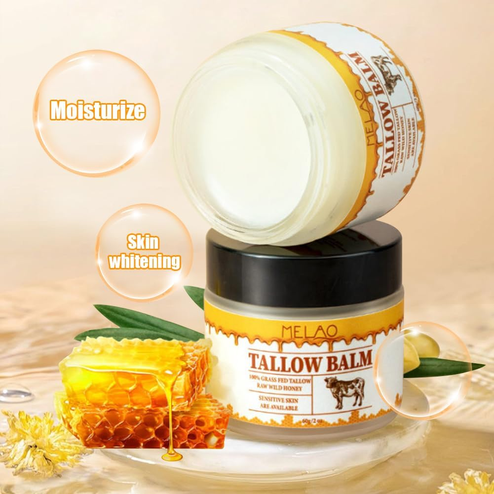 Grass Fed Beef Tallow & Honey Balm - Ultra Hydrating Face Moisturizer for Dry | Natural Tallow Cream for Soft, Glowing Skin | Men & Women | Vegan Skincare image number 2