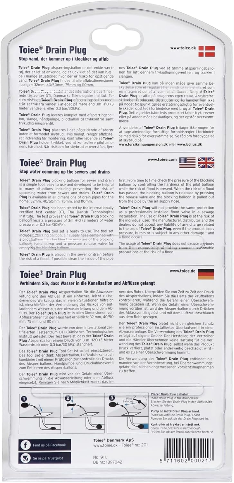 Drain Plug (40/50 Mm). Inflatable Pipe Plug, Pipe Closure. the Toiee Drain Plug with Pump, 85 Cm Hose and Balloon. Stop the Rising of Water into the Sewer Pipe or Drain image number 3
