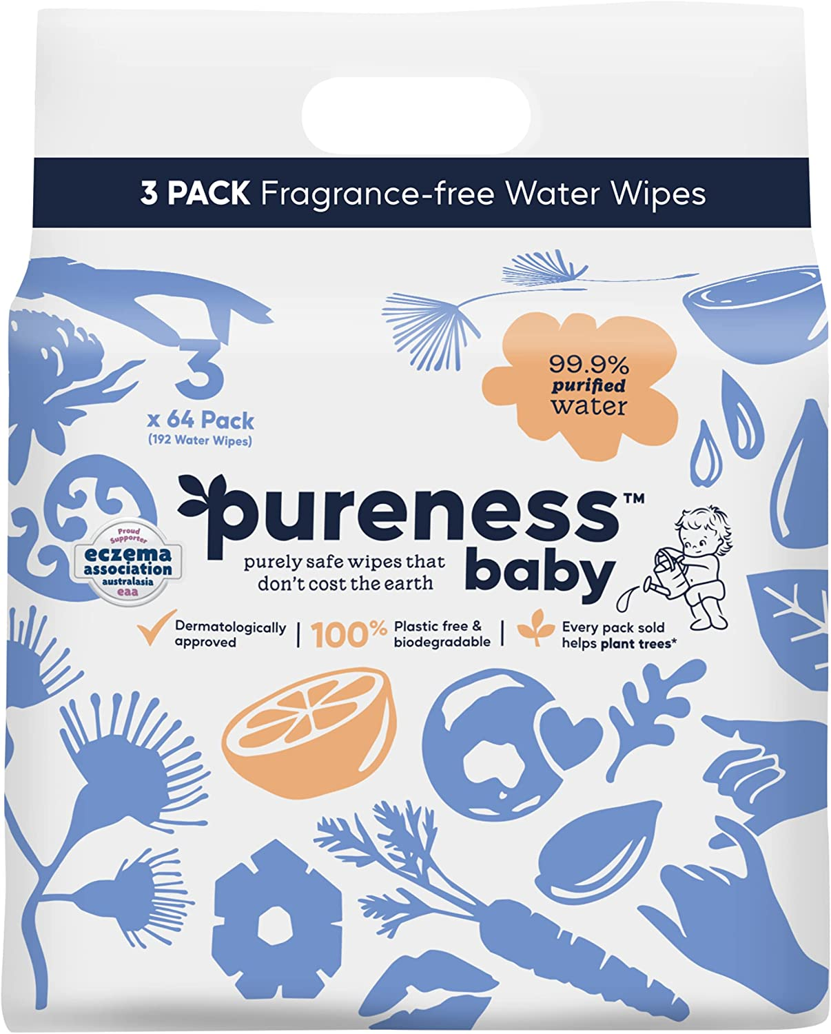 Pureness Baby Biodegradable Plastic Free Sensitive and Newborn Skin Mega Value Wipes, Pack of 12, 768 Wipes image number 6