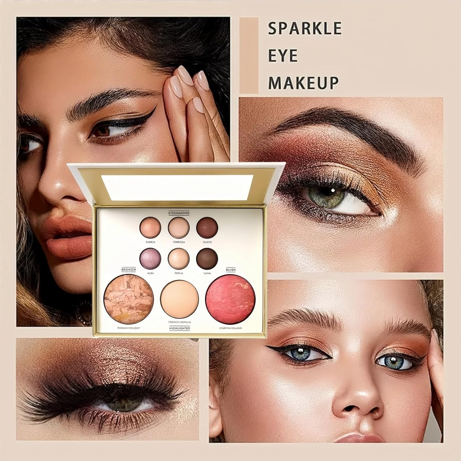 Longfng 3Pcs Baking Makeup Palette-Includes Brush, Facial Powder, Powder Blusher Eye Shadow, Multi-Product Palette for Eyelid Brightening & Face Contouring, for Daily Use or Dating image number 3