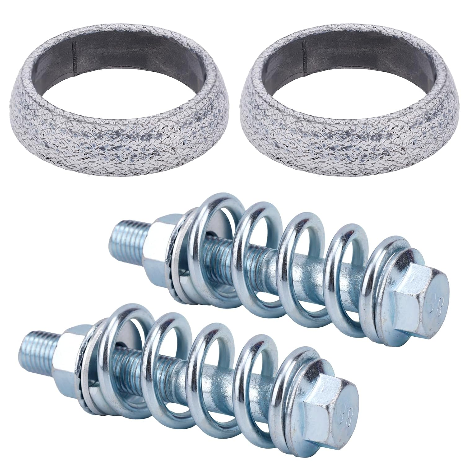 2Pcs Exhaust Manifold Gasket & 2 Bolts Kit, High-Temp Sealed Donut Gasket with Shock Absorbing Springs for Car, Truck, SUV Exhaust System Repair (54Mm) image number 6