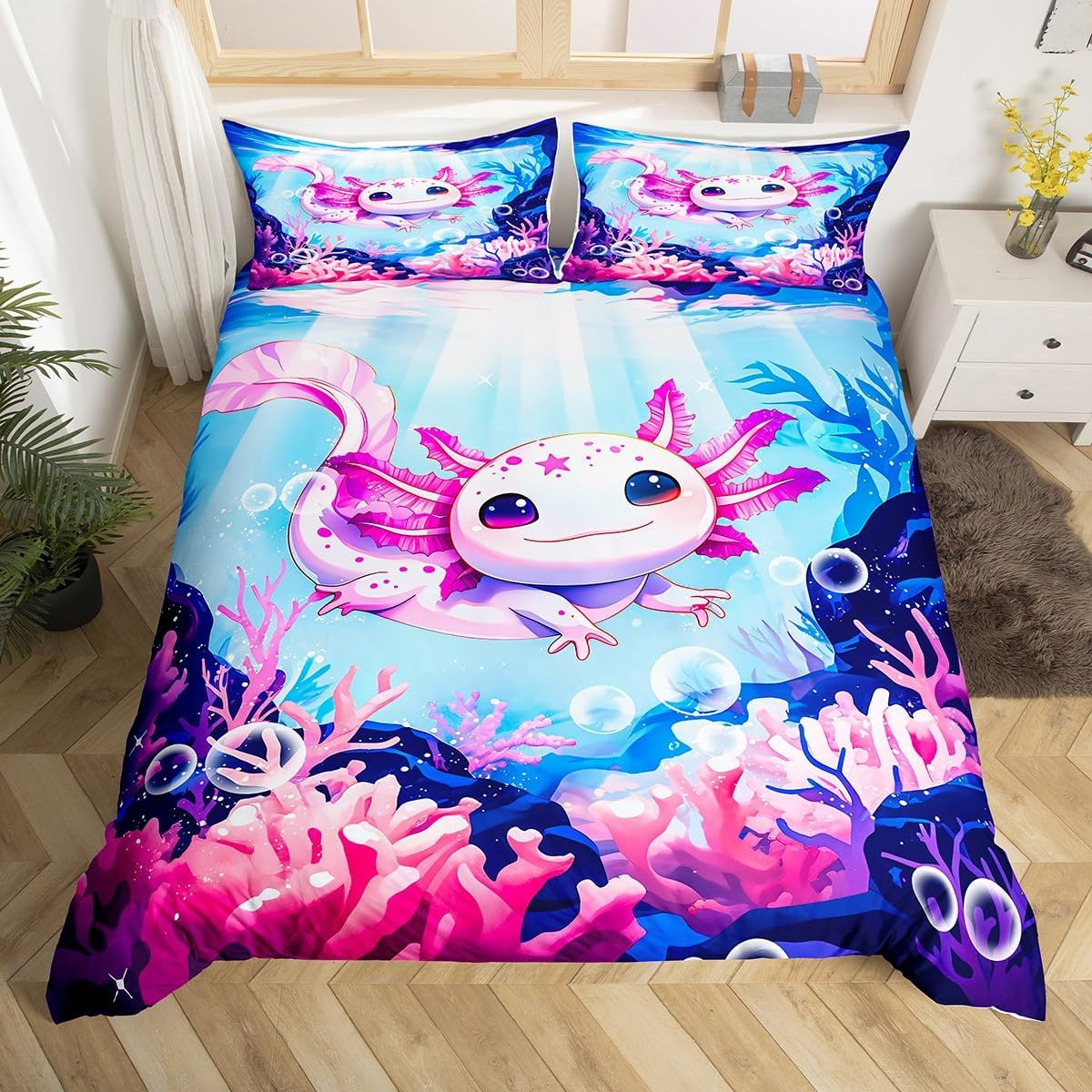 Homemissing Cute Children'S Axolotl Duvet Cover Set Ocean Coral Bedding Set 135 X 200 Cm Boys Girls Cartoon Animal Bedding Set Bedroom Decor image number 5