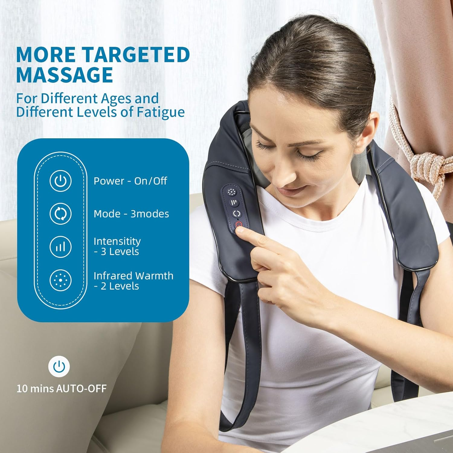 Goldmille Neck and Shoulder Massager with Infrared, Shiatsu Back Massager for Pain Relief, Cordless Electric Deep Tissue 6D Kneading Massager for Neck, Shoulder, Leg, Back Muscle Tension Release image number 3