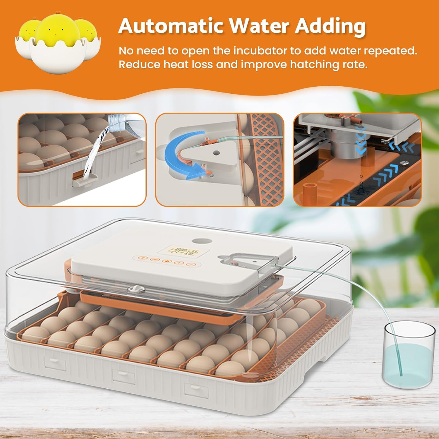 Advwin 56 Eggs Incubator for Hatching Eggs, Automatic Egg Turning with Temperature & Humidity Control, LED Egg Candler, Poultry Egg Incubator for Hatching Chicken, Duck,Goose and Quail Eggs image number 3