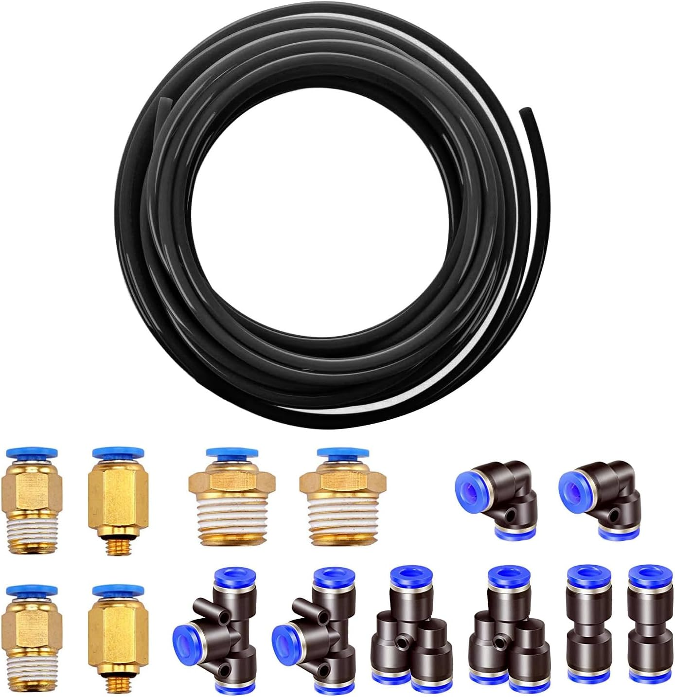 HUAZIZ 10 Metres PU Pneumatic Hose Flexible Compressed Air Hose Outdoor 8 Mm X Inner 5 Mm Black with 8 Pneumatic Connectors Air Push Quick Couplings (Y/T/L/I Shaped) image number 3