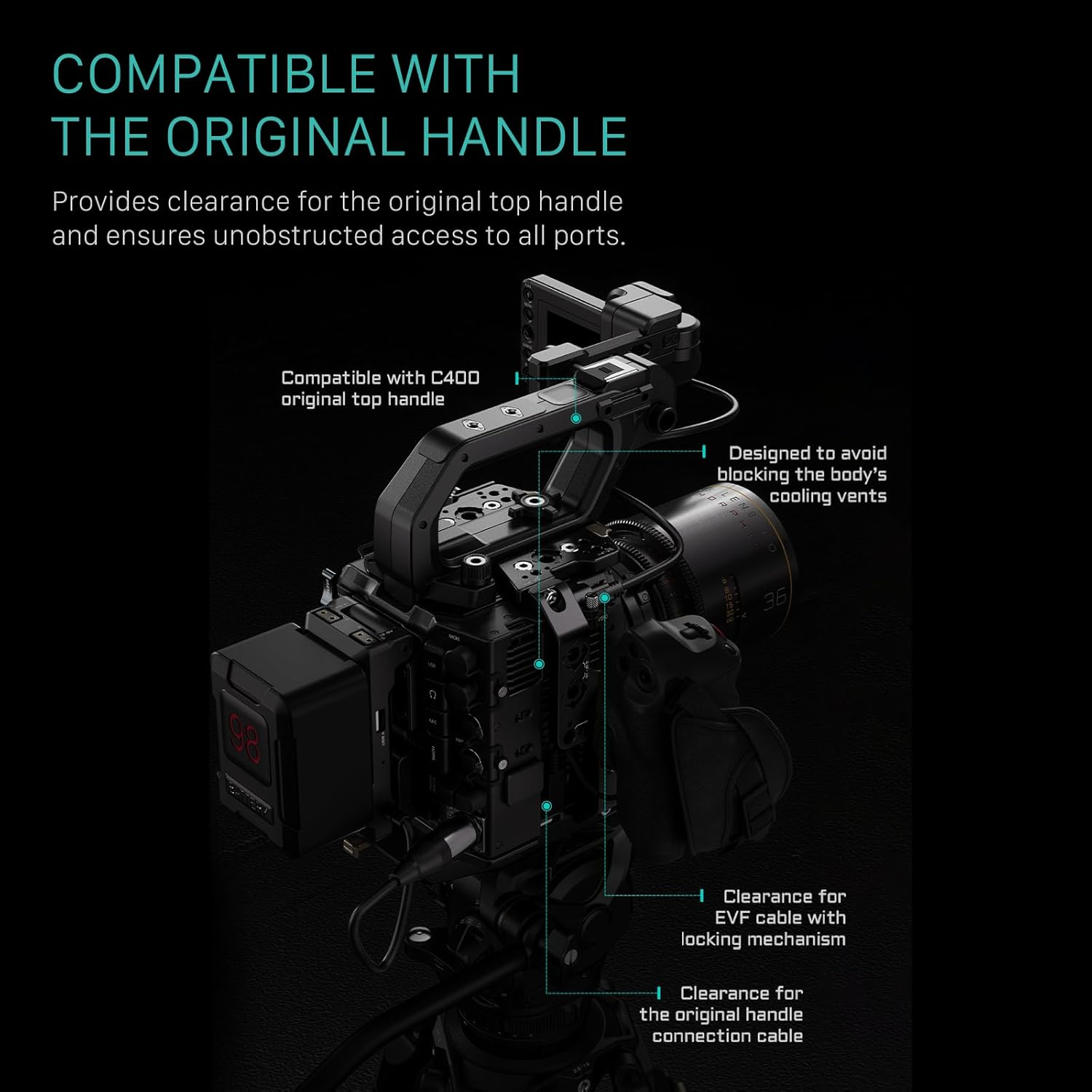 Tilta C400 Cage Camera Cage Advanced Kit Compatible with C400 with Top Handle, Shoulder Pad Baseplate, Rod Set - Black ES-T22-B