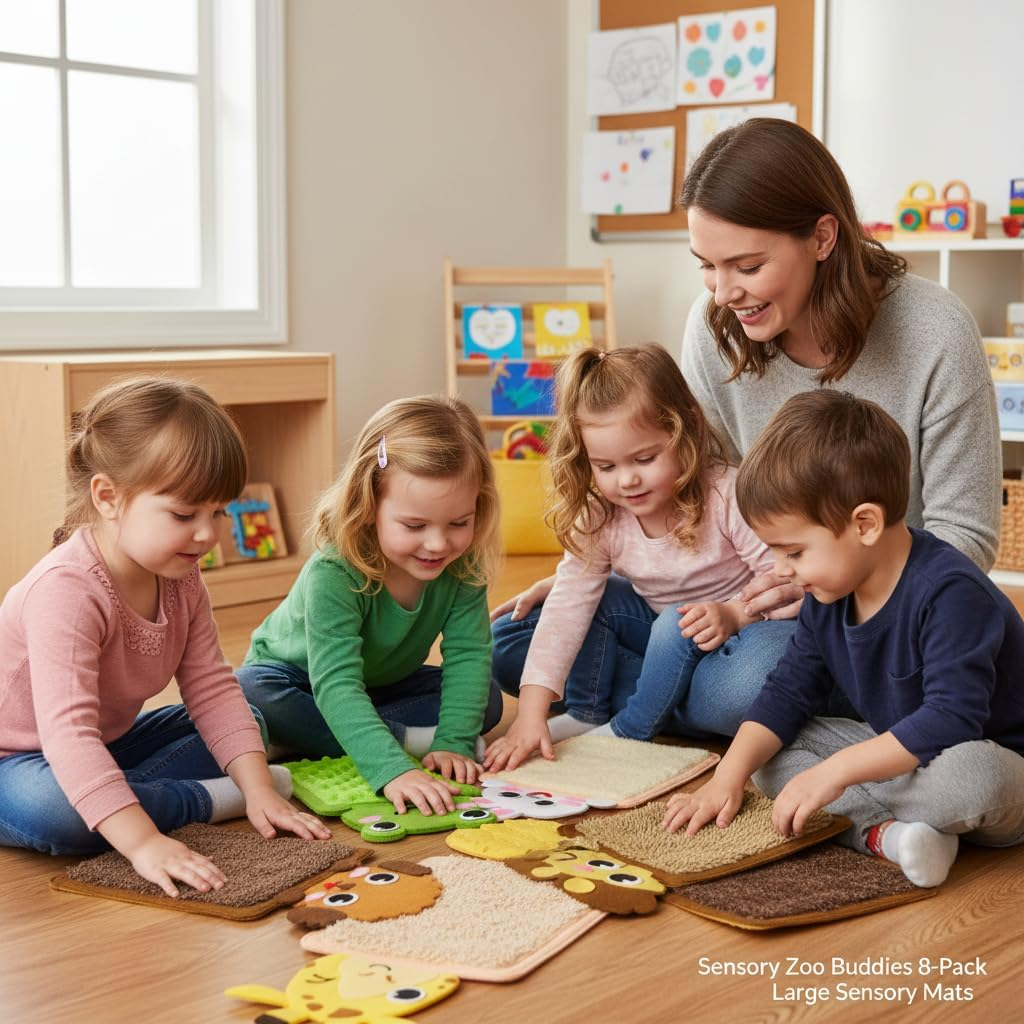 8PCS Animal Themed Sensory Mats Set, Textured Tactile Sensory Board for Stress Relief & Focus, Sensory Development Tools for Kids image number 1