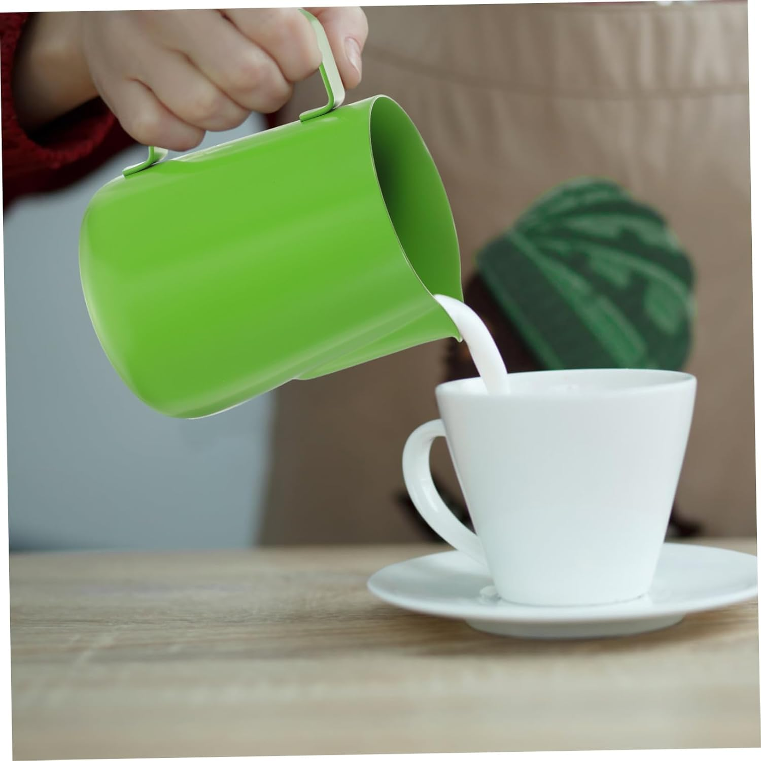 Gadpiparty Non-Stick Coated Stainless Steel Coffee Frothing Pitcher 600Ml Thickened Wall Milk Frother Jug for Latte Art, Green Milk Steaming Pitcher Suitable for Espresso Machines image number 2