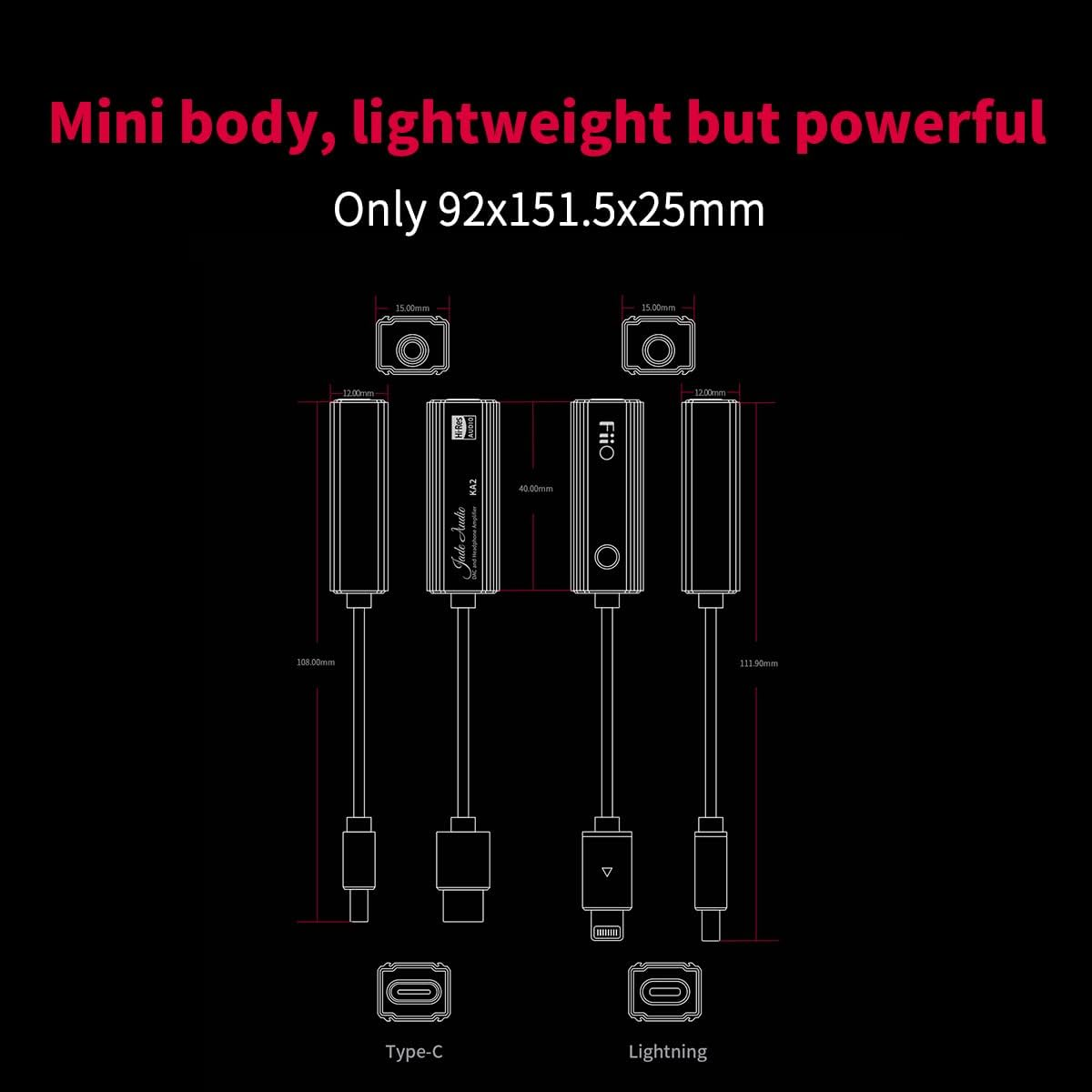 Fiio Jadeaudio KA2 Headphone Amps Tiny Amplifier USB DAC High Resolution Lossless Sound for Smartphone/Pc/Laptop/Tablet (USB Type C) image number 1