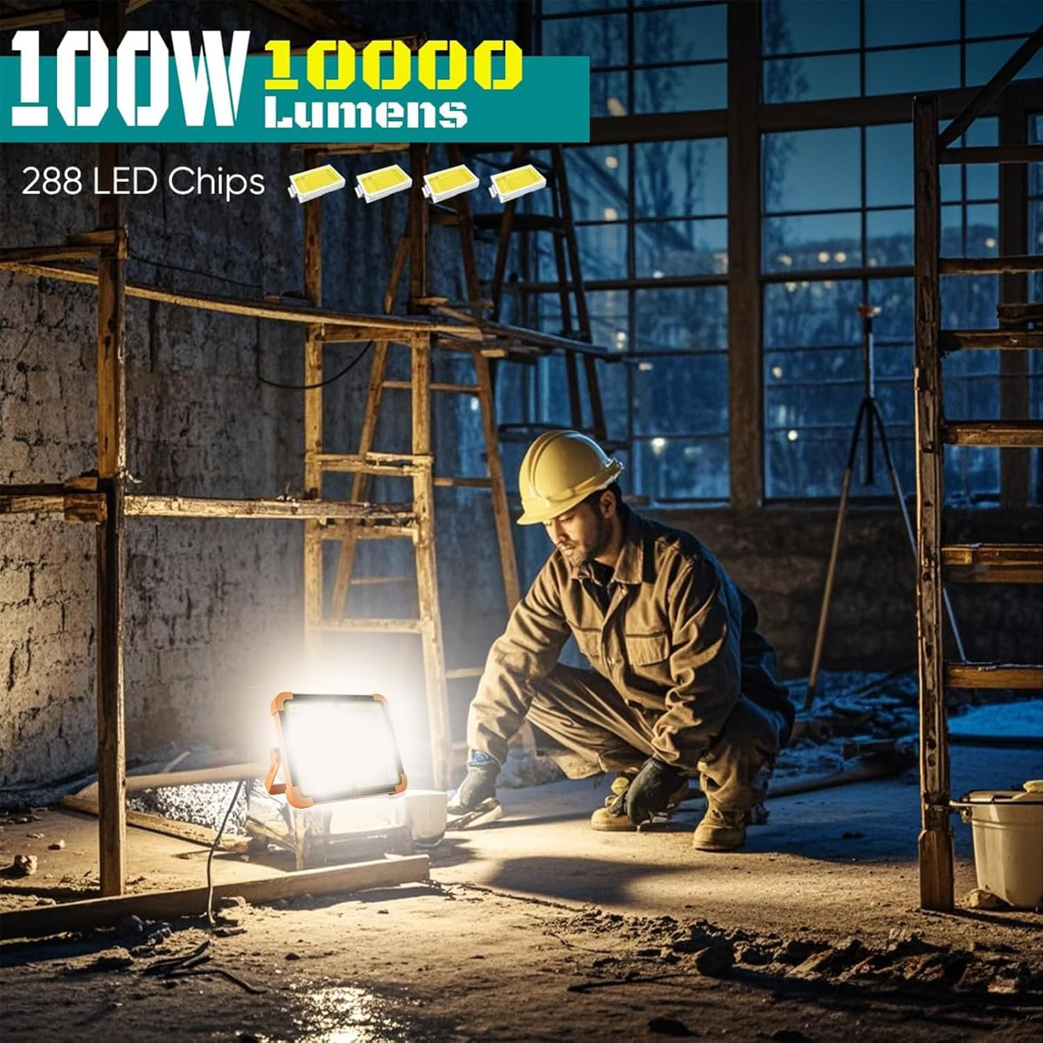 HAOON LED Work Light with Rechargeable Battery 4800Mah 10000 LM, Portable Solar Camping Lights, IP66 5 Lighting Modes Worklight for Outdoor Building Emergency Car Repairing image number 5