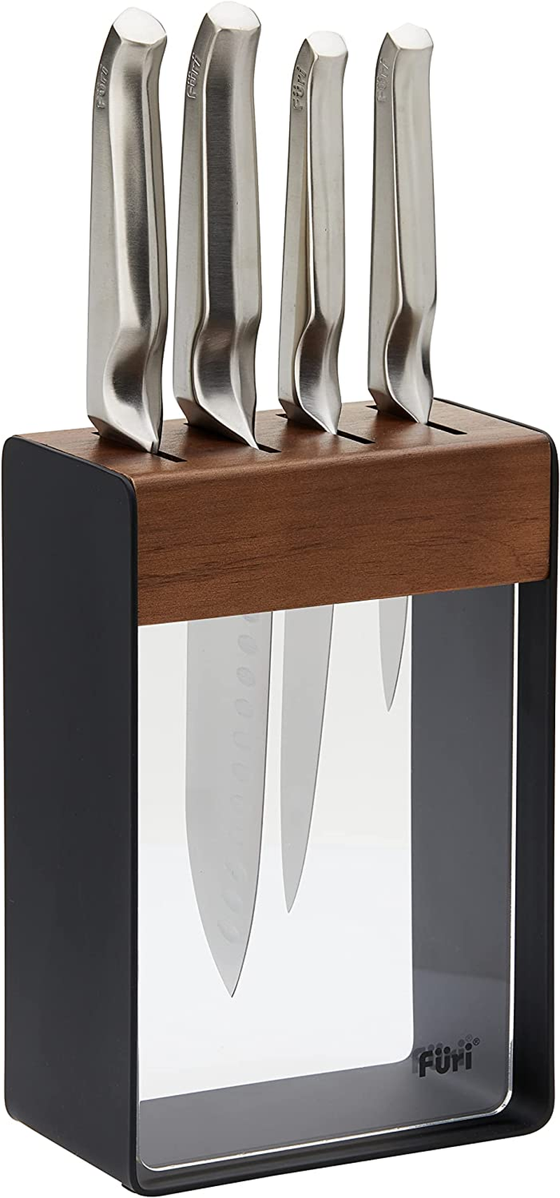 Furi Pro Limited Edition Knife Block Set 5 Piece &ndash; Stainless Steel Knives with Walnut Block, Superior Cutting Performance, Ergonomic Anti-Fatigue Handles image number 3
