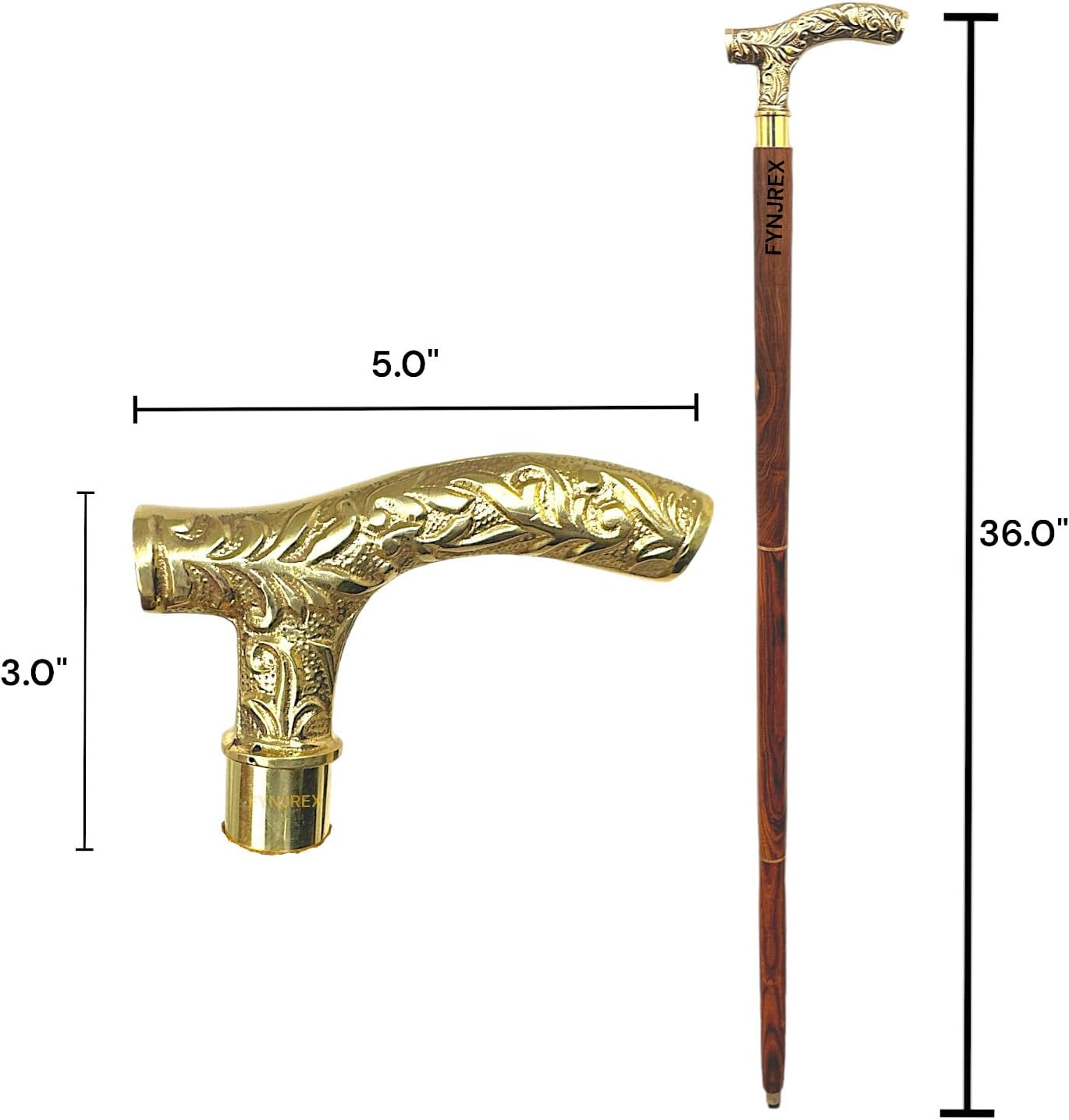 Vintage Walking Cane with Brass Handle, Wooden Stick with T-Shape Derby Handle image number 2