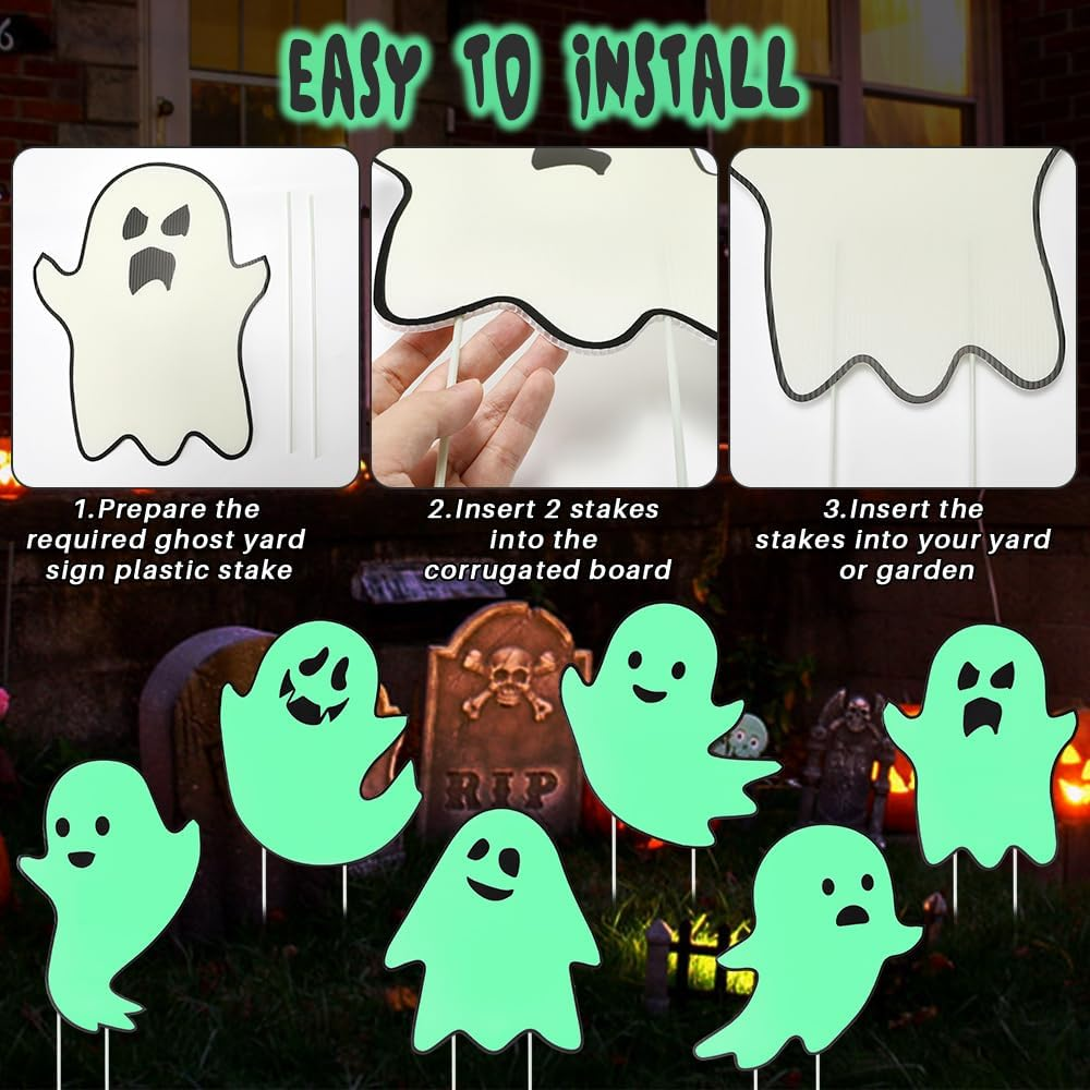 AUTOWT Halloween Decorations Outdoor Yard Signs, 6PCS Fluorescence Scary Ghost D&eacute;cor with Stakes, Glow in the Dark Outdoor Lawn Party Patio Tree Front Door Decor - Skeleton Hand image number 7