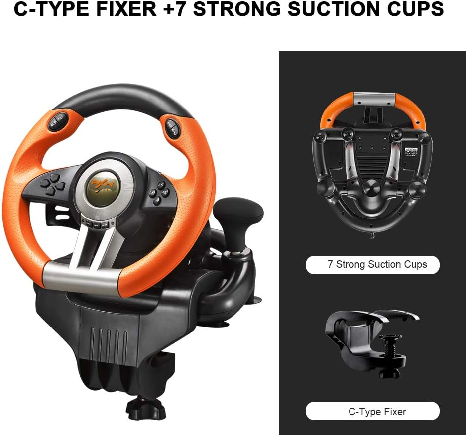 PC Racing Wheel, PXN V3II 180 Degree Universal Usb Car Sim Race Steering Wheel with Pedals for PS3, PS4, Xbox One,Xbox Series X/S,Switch (Orange) image number 5