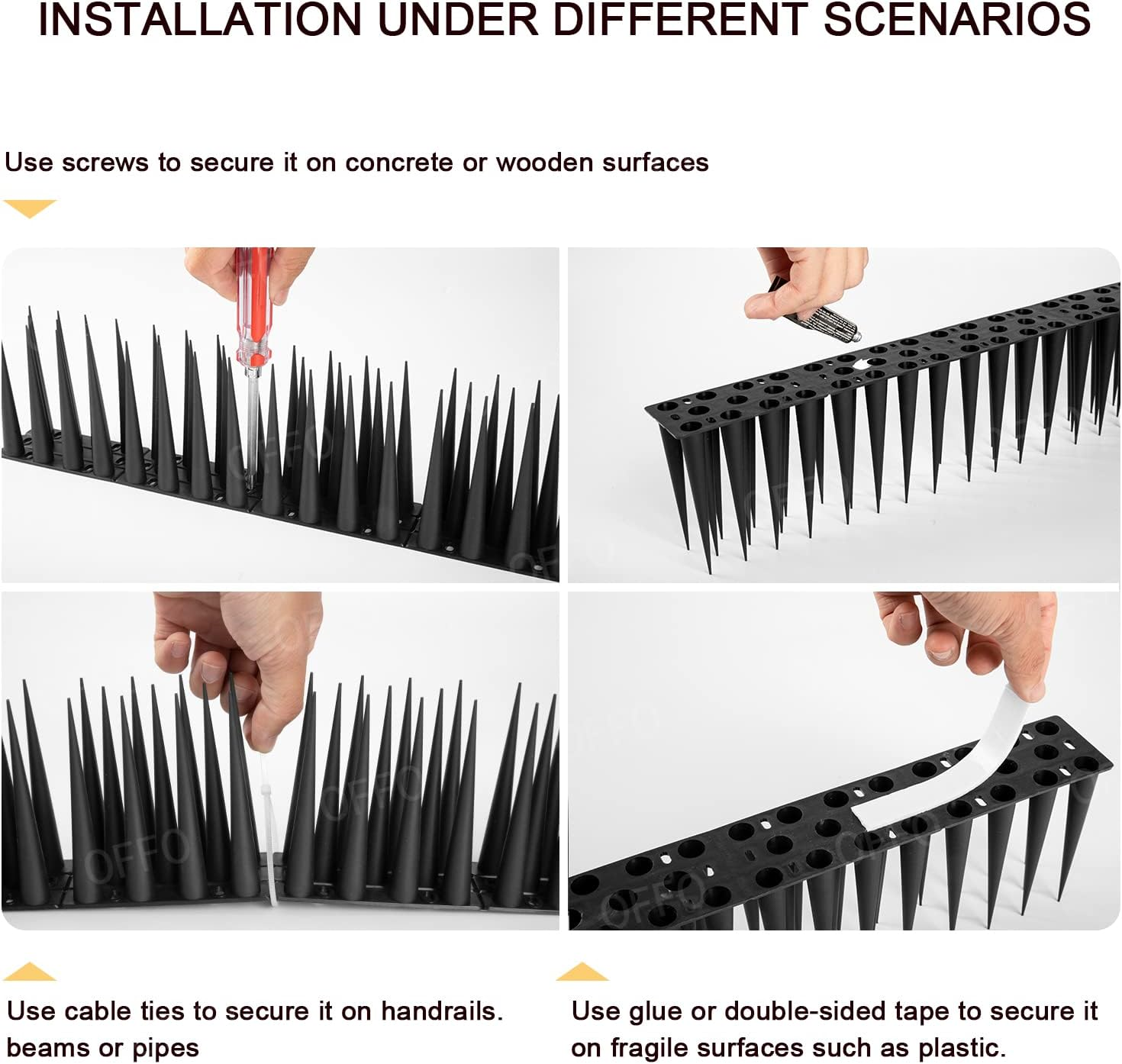 OFFO Bird Spikes 10Cm High for anti Pigeons Spikes to Keep Birds or Animals Away, Fence Spikes of Bird Deterrent Covers 5.68M(18.67 Feet),Black image number 2