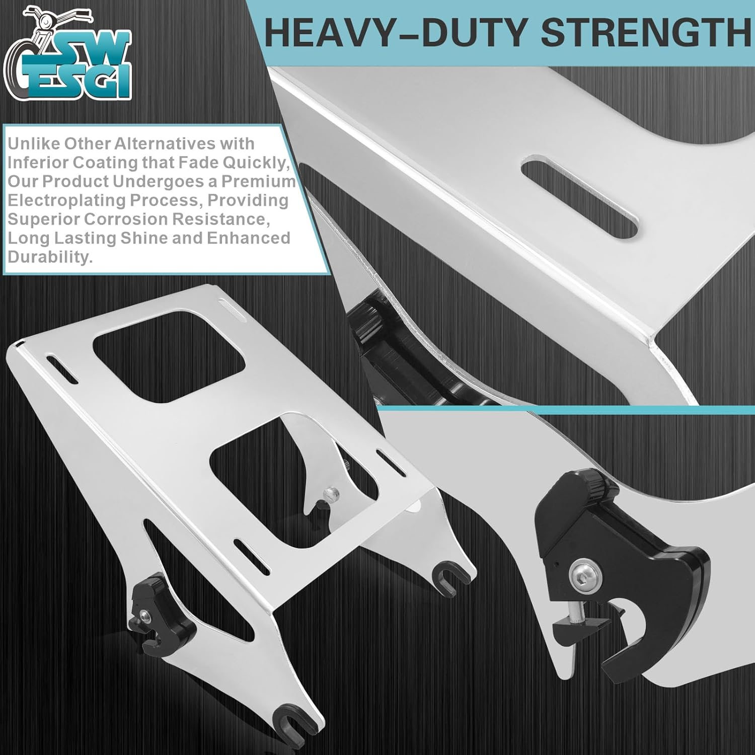 Luggage Rack 4 Point Docking Hardware Kit for Harley Detachable Tour Pack Kit Two-Up Mounting Rack Compatible with Touring Road King Street Glide Road Glide Electra Glide 2014-2025 (Chrome) - Black image number 3