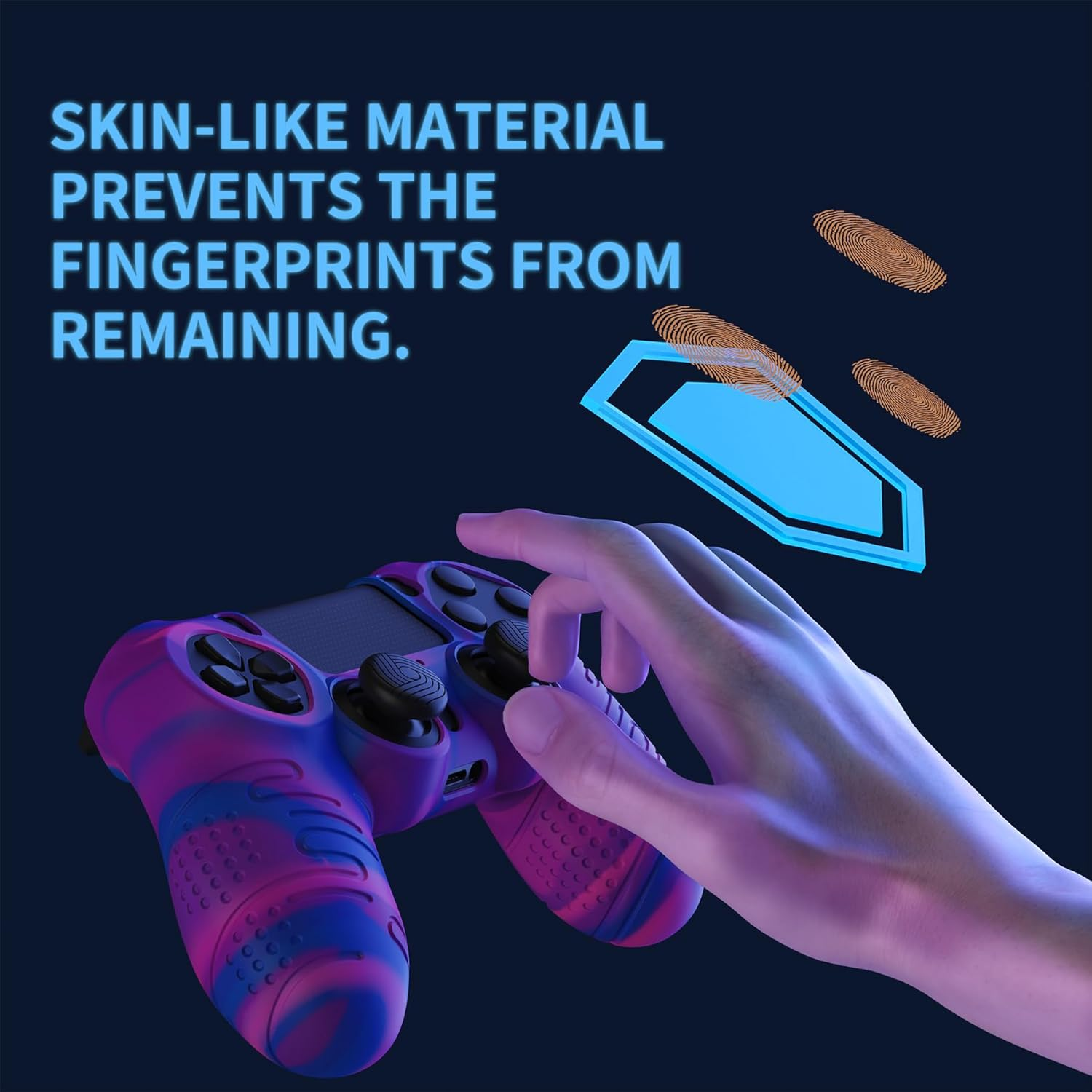Playvital Line & Dot Pink & Purple & Blue Silicone Cover Skin for Ps4 Controller, Anti-Slip Soft Protector Case Cover with Thumb Grip Caps image number 2