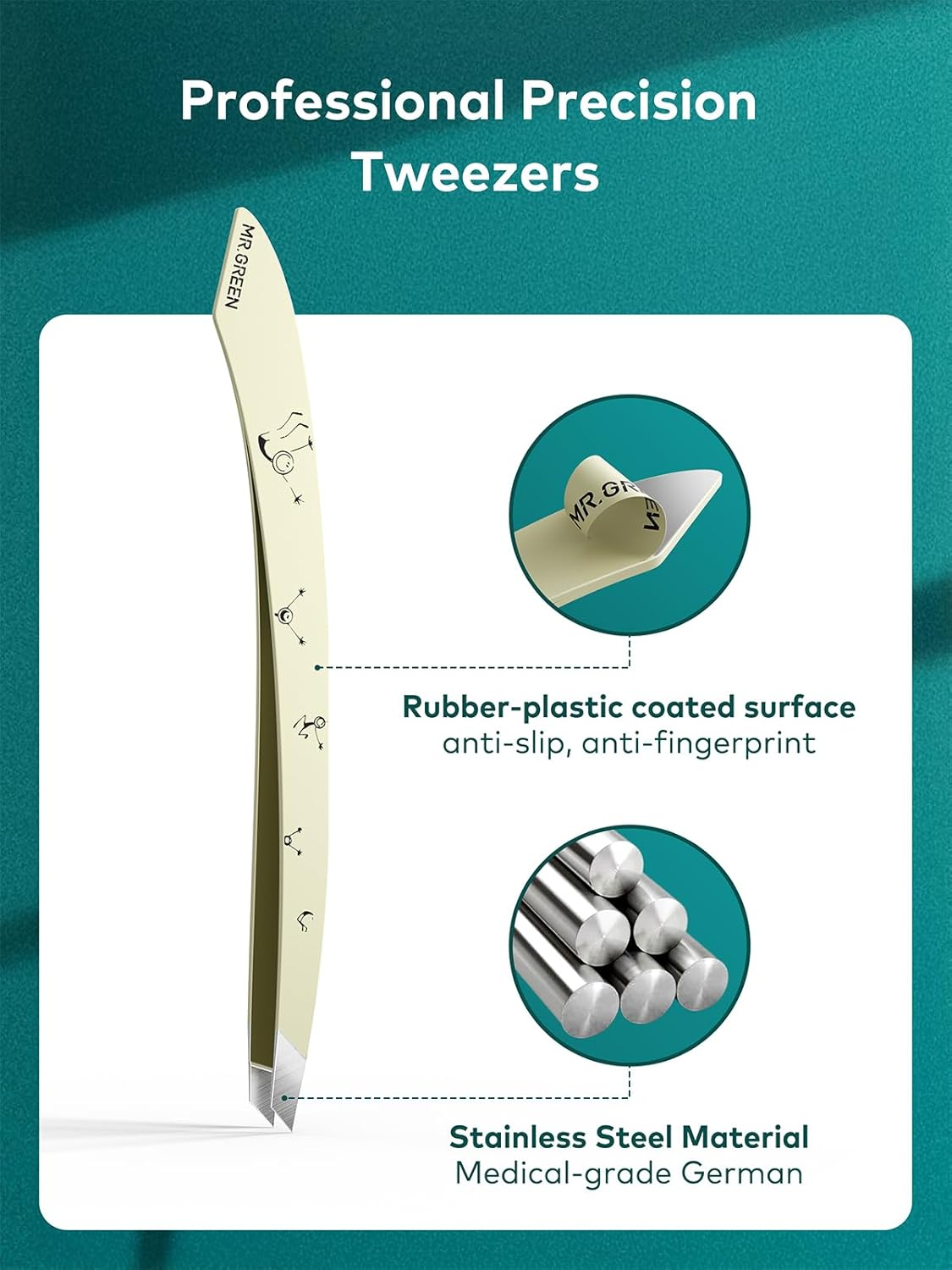 MR.GREEN Tweezers for Women Facial Hair, Professional Precision Eyebrow Tweezers for Women and Men, Stainless Steel Slanted Cute Hair Removal Plucker image number 6