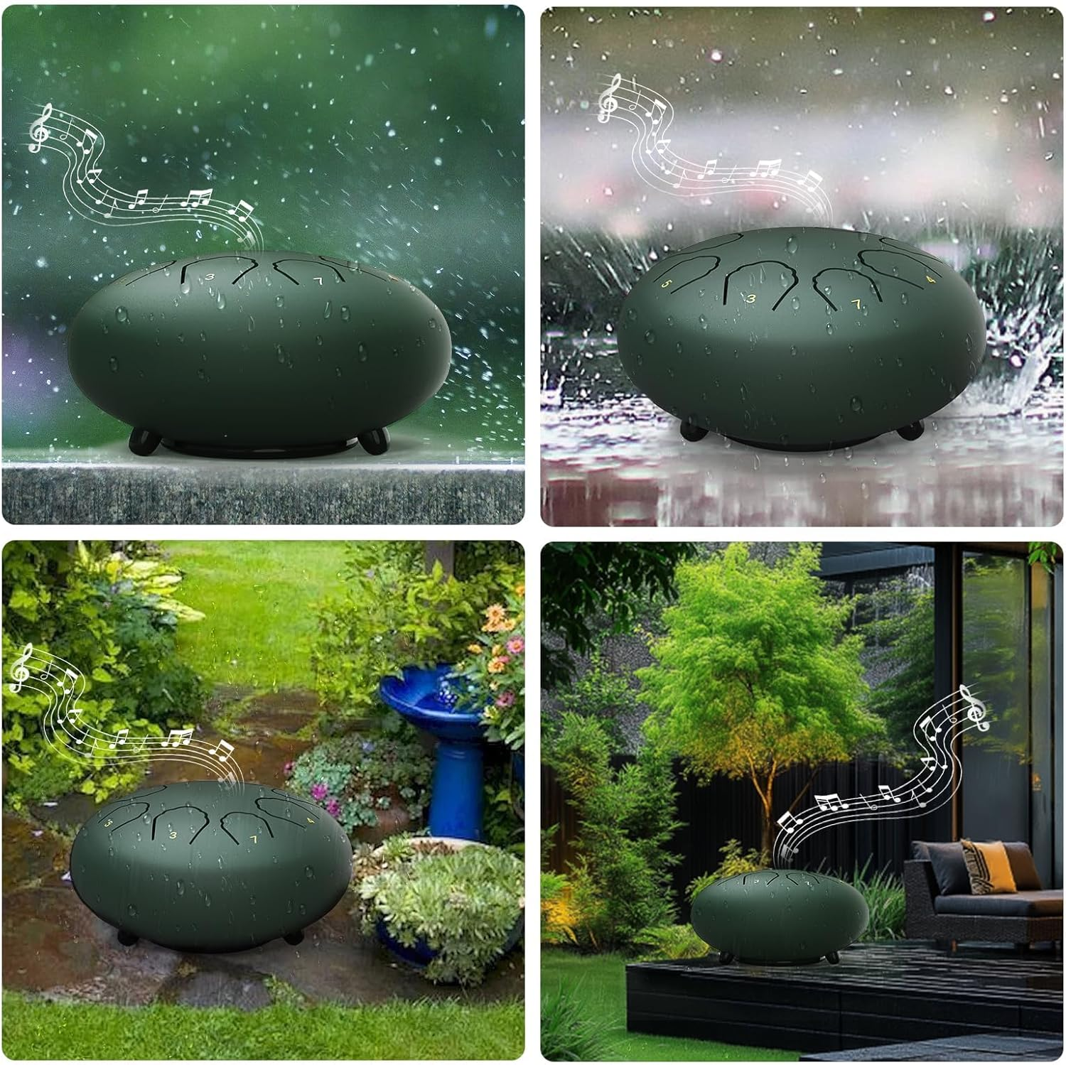 Professional Steel Tongue Drum for Adults & Kids - 6 Inch Hand Percussion Instrument Rain Drum with 8 Notes for Yoga, Meditation, Music Therapy & Concerts Play (Green, 6 Inch) (Green)