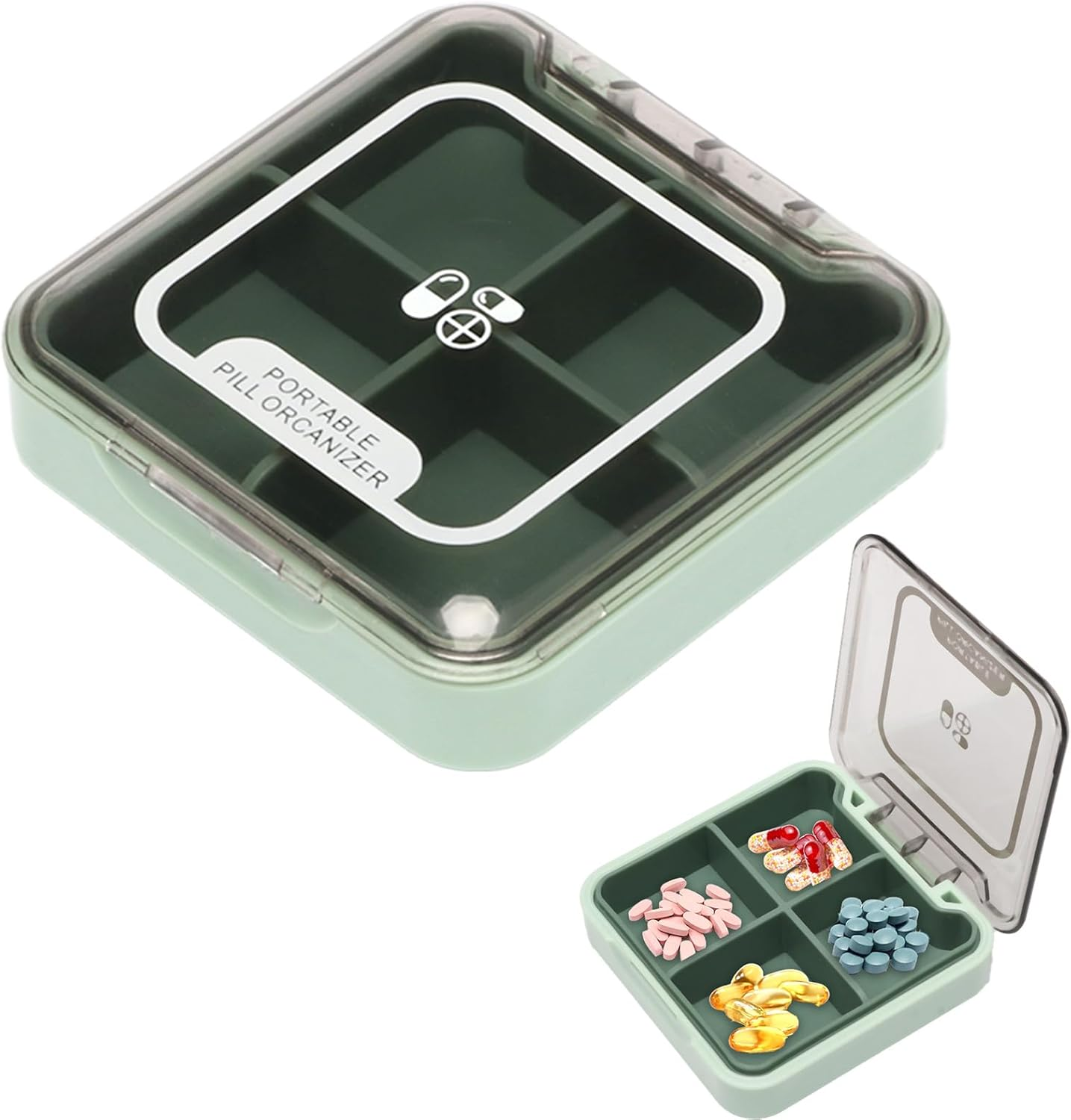 Small Pill Organiser, 4 Compartments Portable Travel Pill Organizer, Sealed Moisture-Proof, Medicine Box for Fish Oil Vitamins Supplements for Daily Travel Work People Carry image number 5