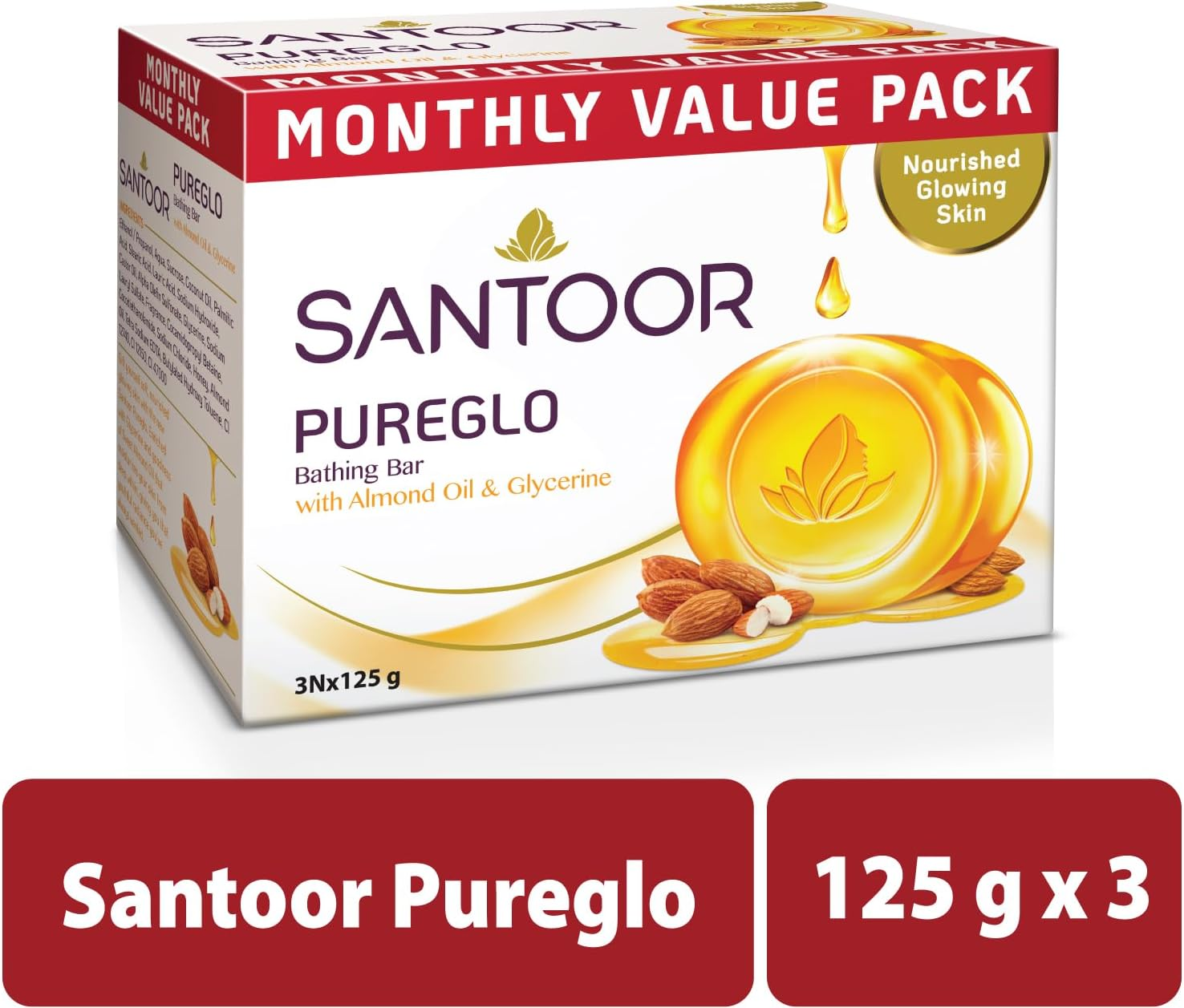 Santoor Pure Glo Glycerin Soap - 125Gm (Pack of 3) image number 2