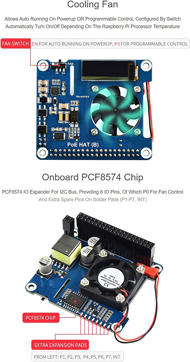 Waveshare POE Hat,Power over Ethernet HAT (Type B) for Raspberry Pi 3B+/4B 802.3Af-Compliant image number 6