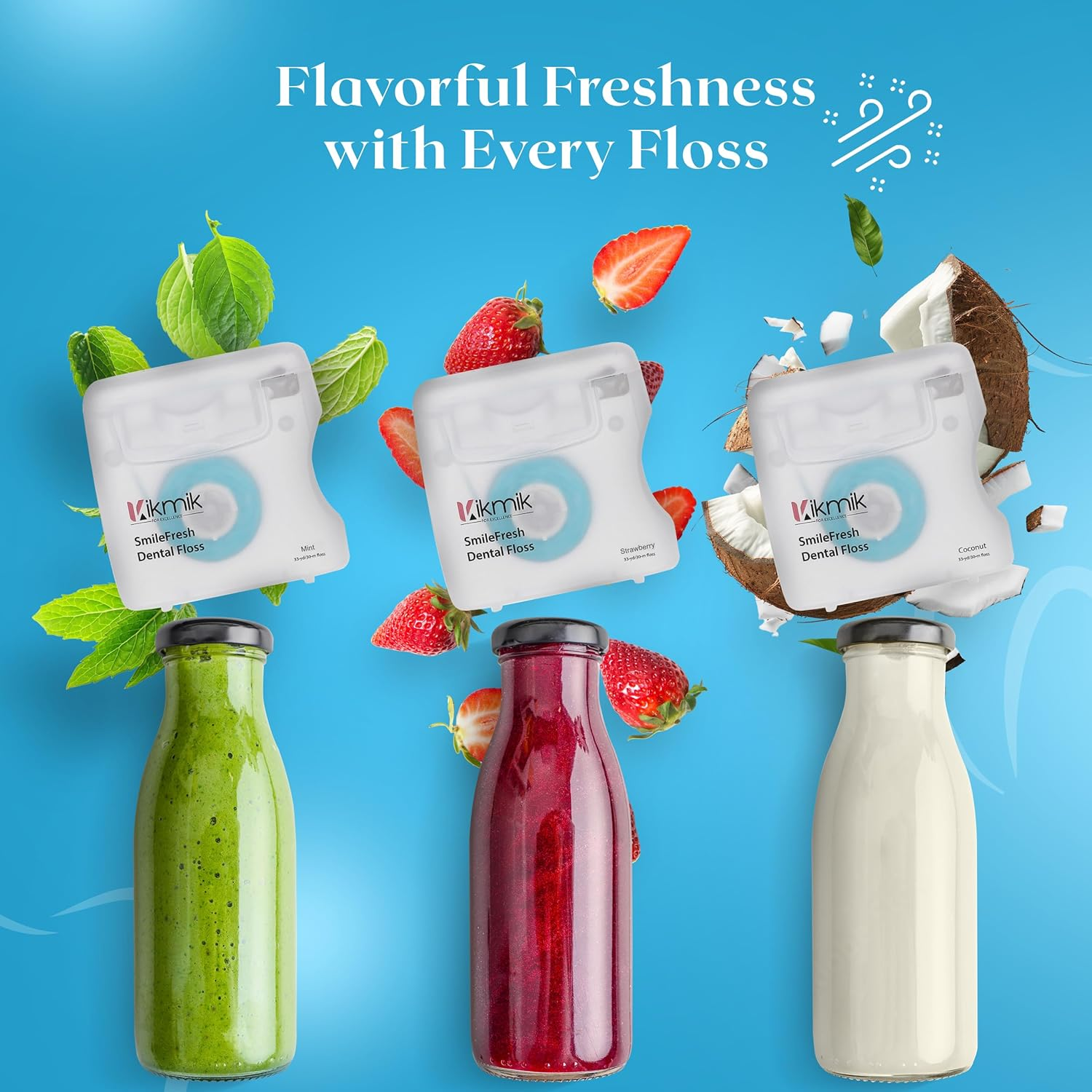 Kikmik Woven Dental Floss - 2 Pack Coconut Floss, Shred Resistant, Extra Wide Woven Floss Dental, Gentle on Gums, Effective Plaque Removal Smilefresh Floss, 33 Yards 30 M Each - Pack of 2. image number 6