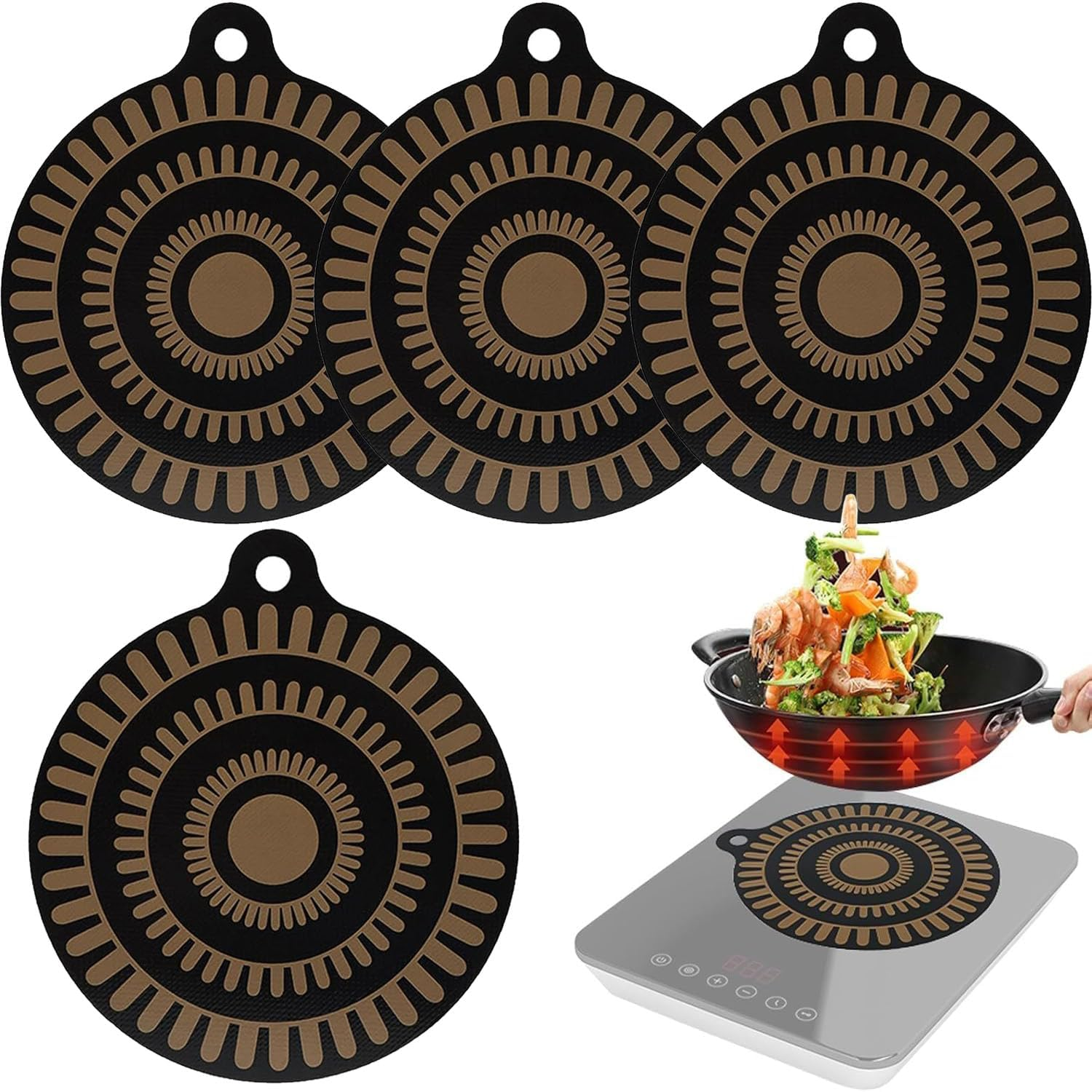 4 Pcs Thermochromic Silicone Induction Cooktop Protect Mat, High Temperature Resistance and Oil Pollution Prevention Protective Cover (9.45 Inches) image number 3