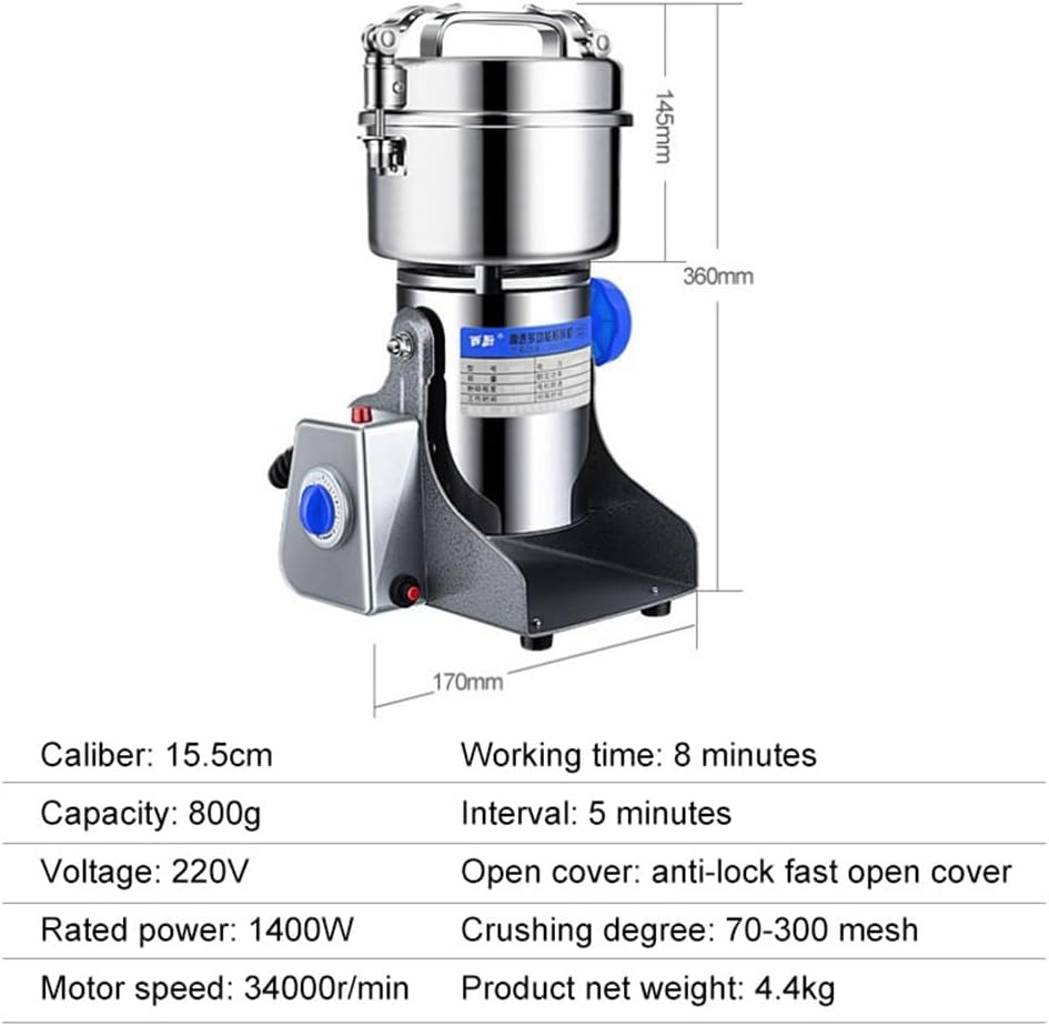 Electric Dry Food Grinder Machine Grains Spices Hebals Mill Cereal Grinding 800G image number 6