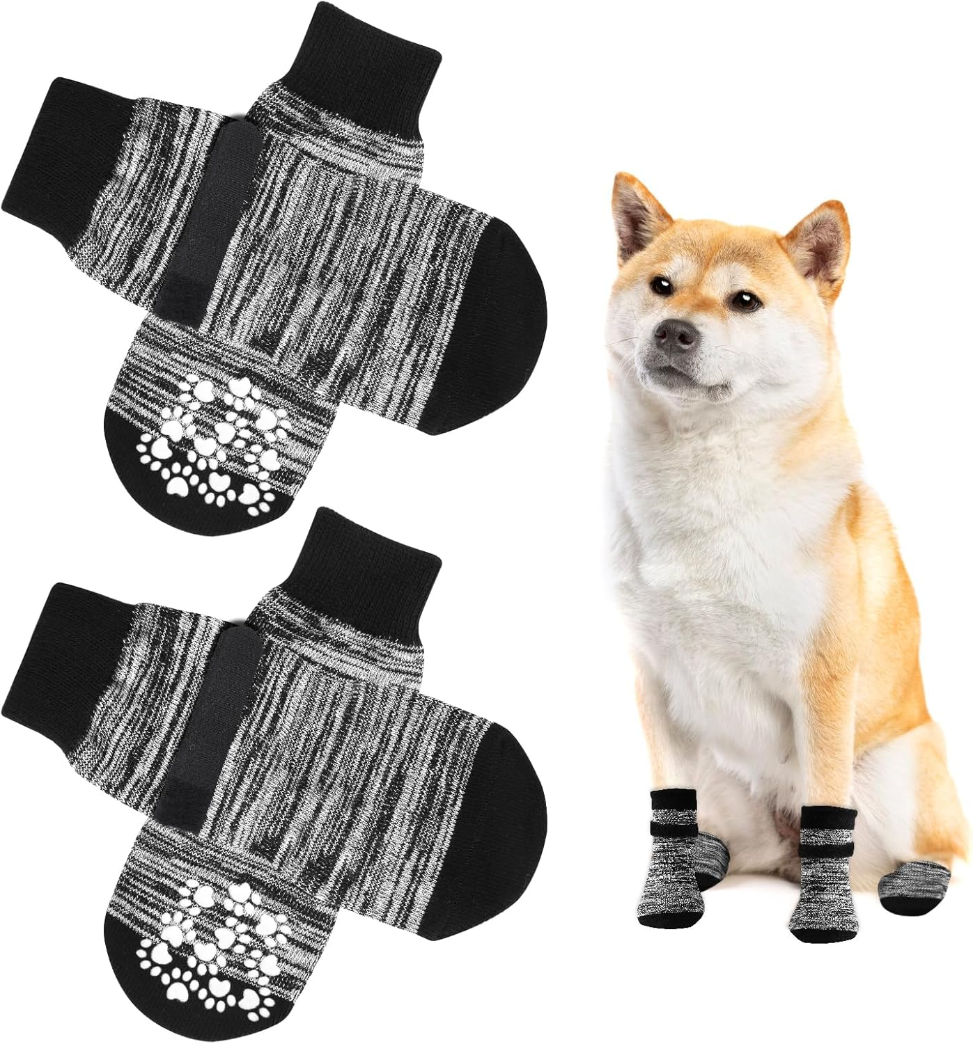 AUAUY 2 Pairs of Indoor Non-Slip Socks for Dogs, Soft Pet Protection, Non-Slip Socks Dog with Velcro Fastening, Hardwood Floors Indoors, Dog Socks for Small, Medium, Large Dogs, M