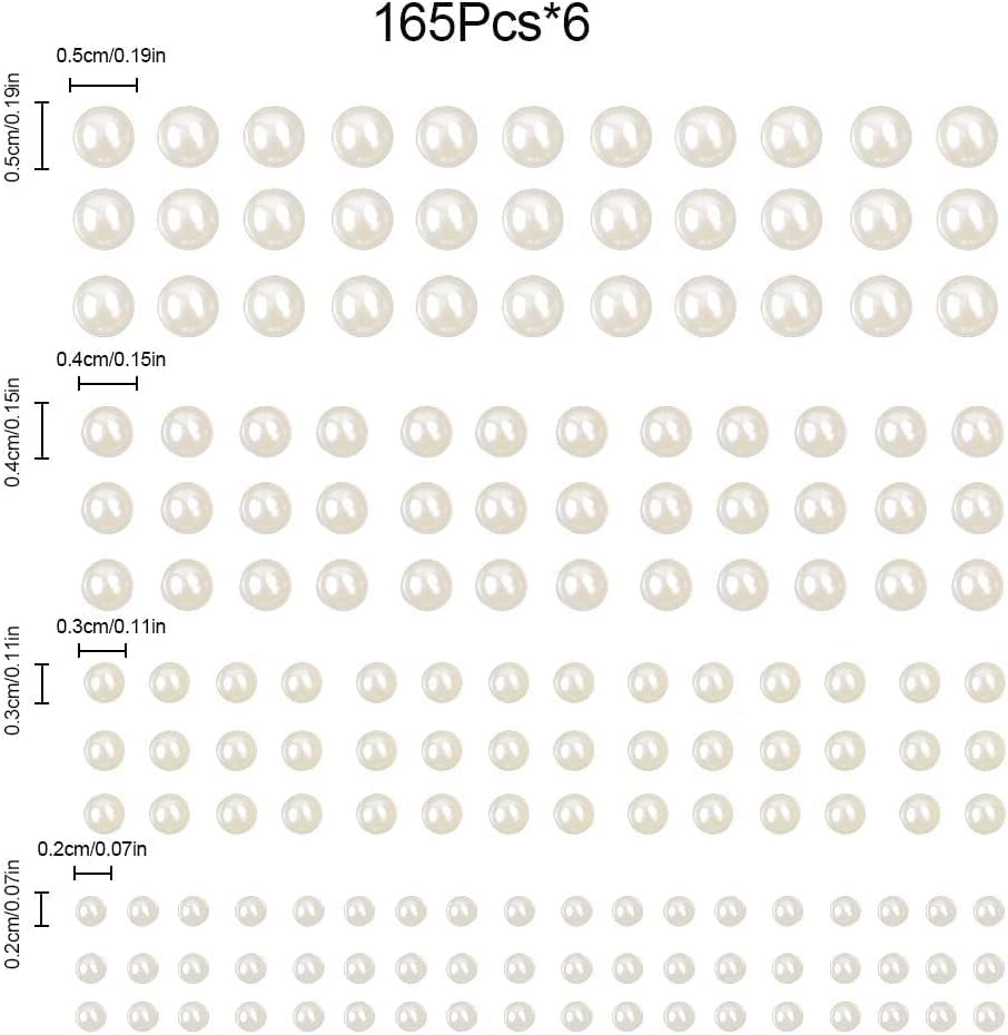 YSHIGUING 990 Pcs Self Adhesive Pearl Stickers,Flat Back Pearls Sticker for Face Beauty Makeup Nail Art Cell Phone DIY Crafts Home Decor Scrapbooking Embellishments, 2Mm/3Mm/4Mm/5Mm (White) image number 6