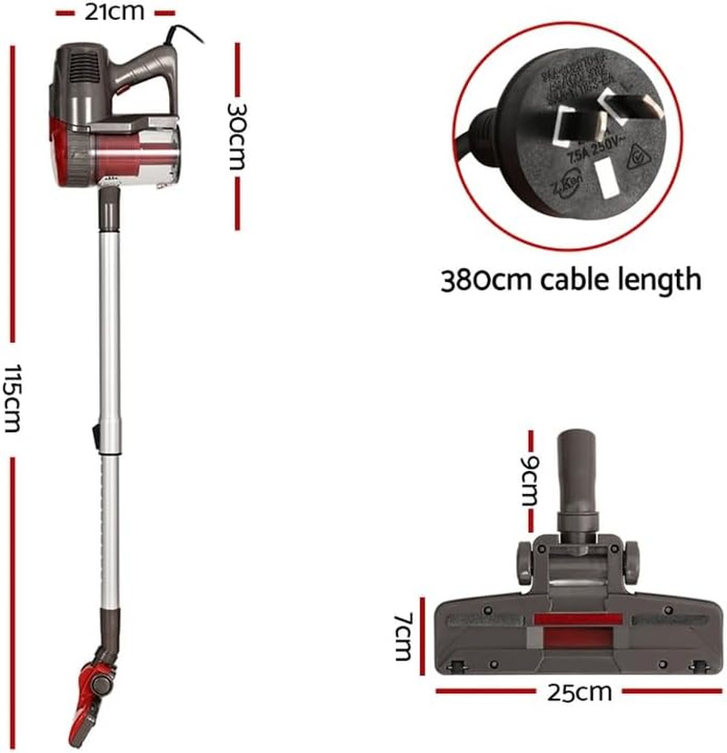 Devanti Stick Vacuum Cleaner, Corded Handheld Hand Held Strong Suction Bagless Brushless Handstick, Recharge 500W Compact Dustbuster Sweeper Dust Buster Portable for Home Car Stairs, Red image number 5