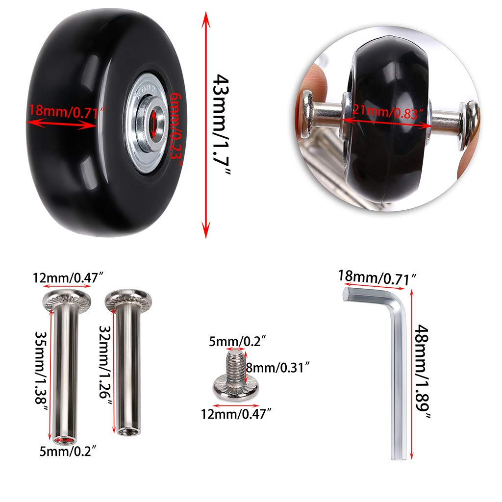 Sumnacon 4Pcs 43X18Mm Luggage Suitcase Replacement Wheels, Rubber Swivel Caster Wheels Bearings Repair Kits image number 4