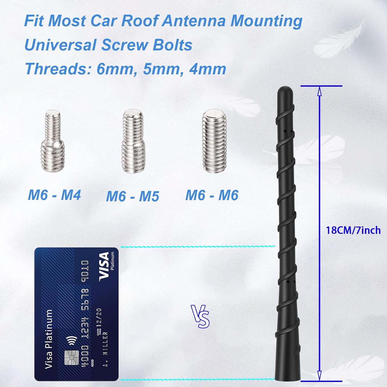 AQTAQ Universal Vehicle Roof Mount Car Antenna Short 18Cm/7Inch Car Radio Rod Antenna Replacement with High-Quality AM & FM Reception with M4 M5 M6 Threaded Adapter Suitable for Most Models Etc image number 6