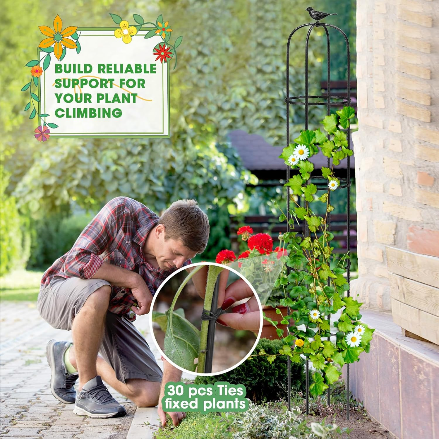 MQUPIN Garden Trellis Obelisk Upgraded, Tower Obelisk Trellis 150CM Durable U-Shaped Supports for Climbing Plants Rustproof Garden Climbing Trellis Indoor Outdoor Flower Stand Rose Trellis Vegetable image number 4