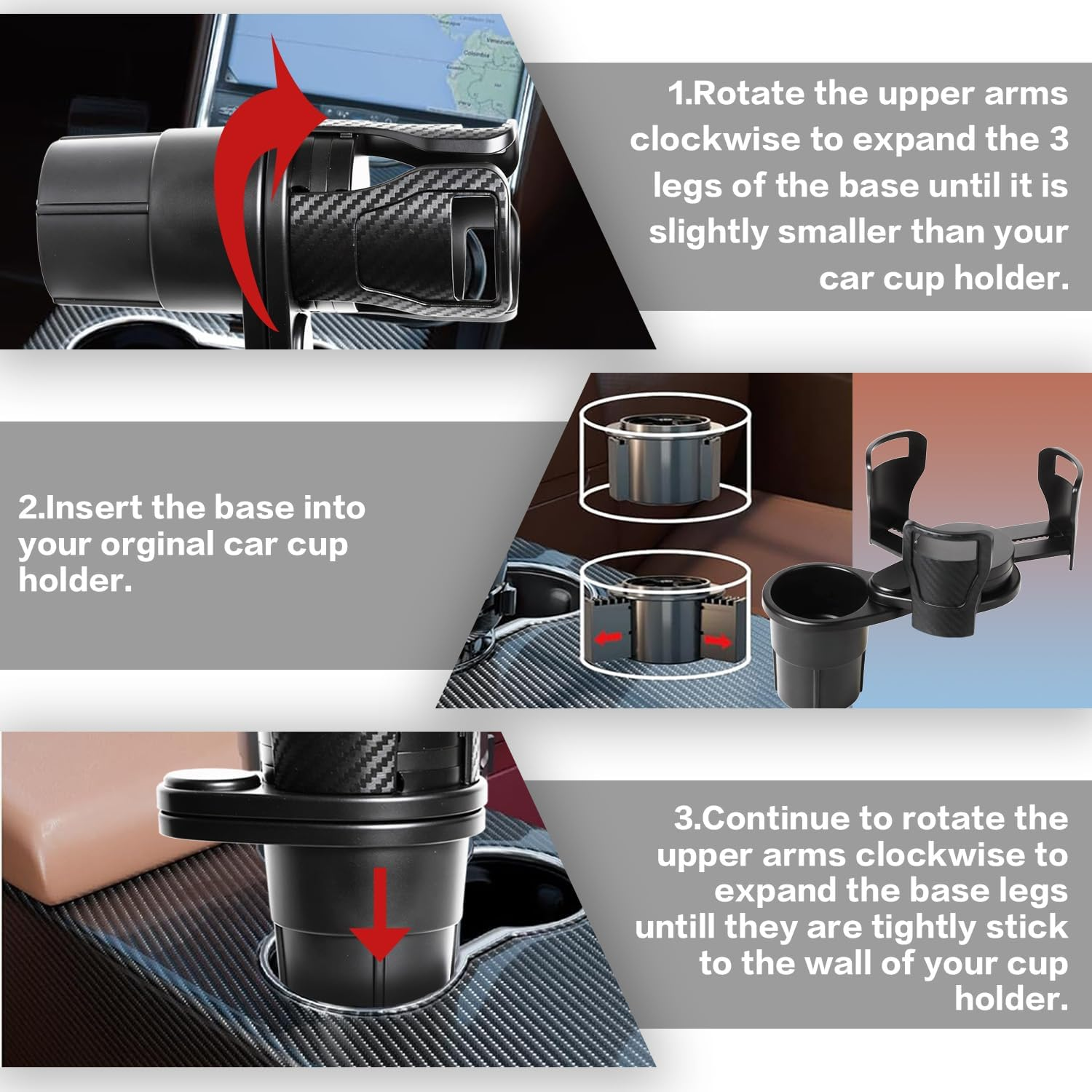 Kaoruo Upgraded Car Cup Holder Expander with Offset Base Secure Anti-Tip Design Large Cup Holder Expander for Car Hold 500-1000 Ml Bottles and Mugs Expandable Car Cup Holder with Adjustable Base image number 3