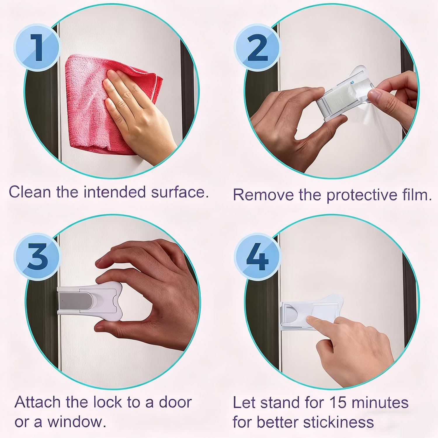 4 Pcs Sliding Door Lock, Child Safety Locks for Sliding Doors, No Drill Installation, Child Proof Cupboard Locks for Kitchen, Bathroom, Laundry, White image number 3